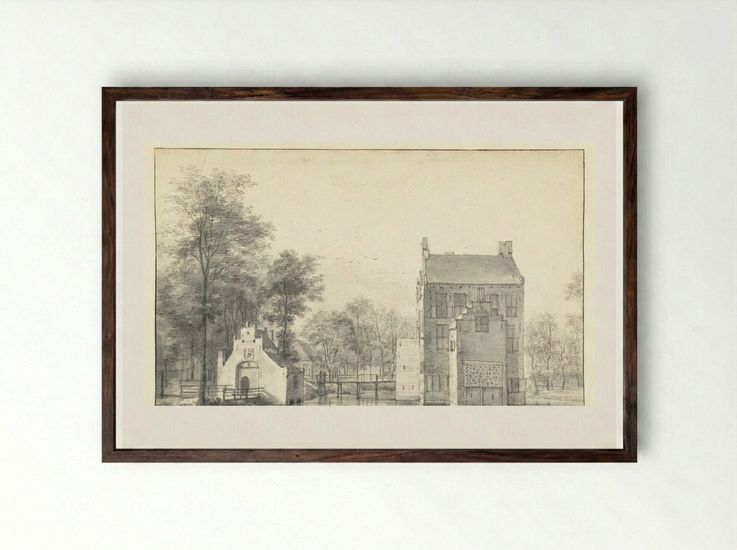 Gezicht op huis Groenewoude, gezien vanuit het oosten - Roelant Roghman - Framed Print Dark Wood