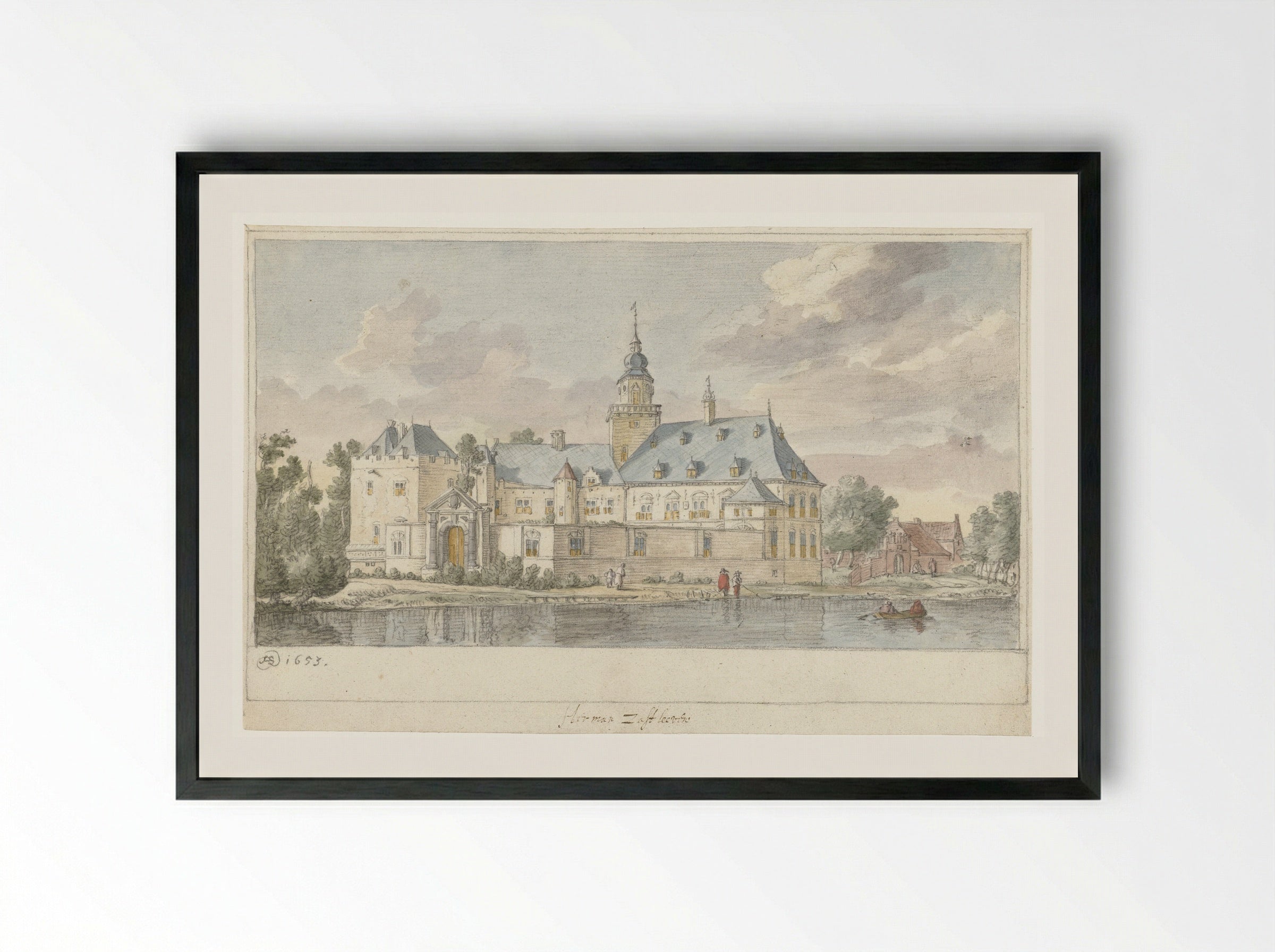 Gezicht op kasteel Nijenrode - Herman Saftleven - Framed Print Black