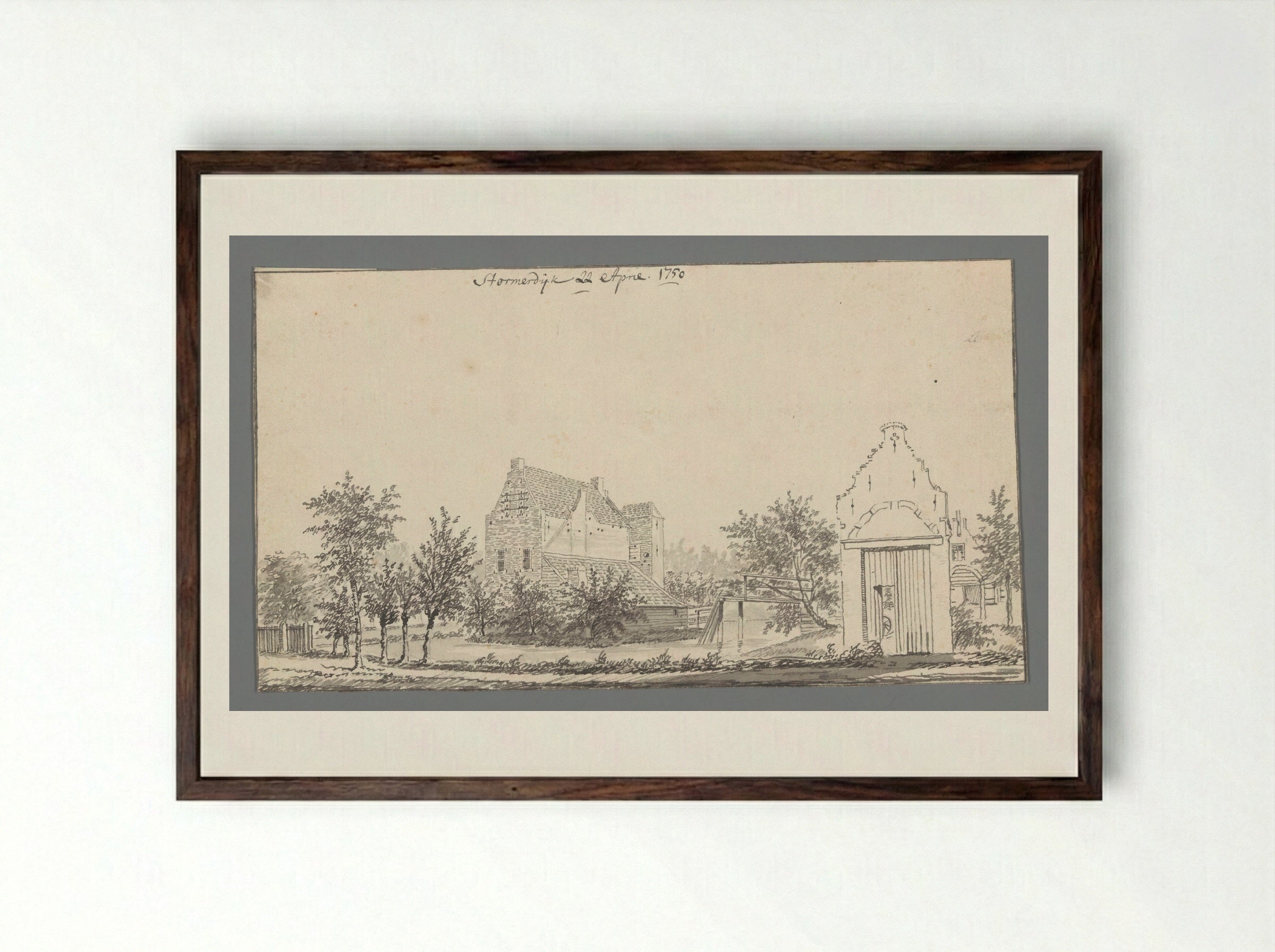 Gezicht op kasteel Stormerdijk bij Nieuwegein - Jan de Beijer - Framed Print Dark Wood