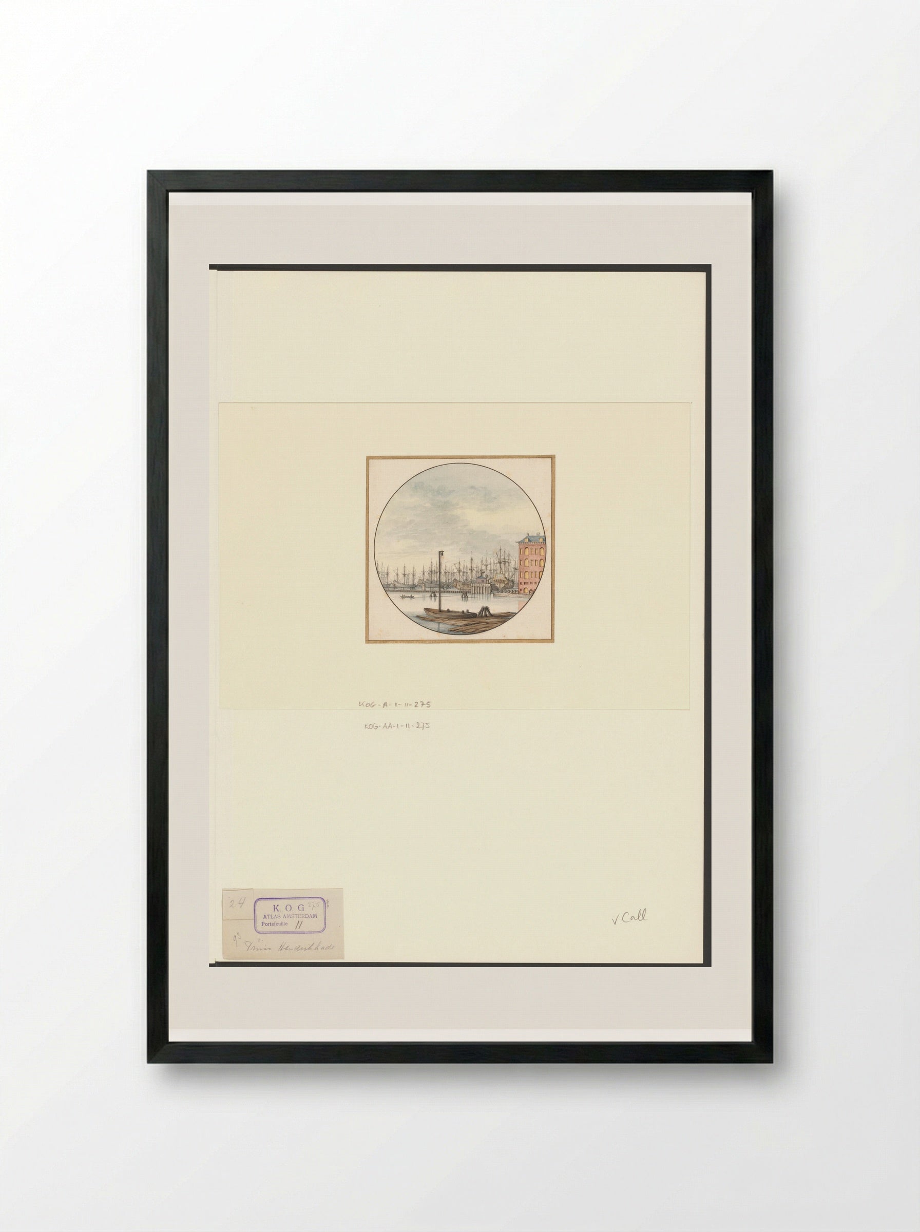 Gezicht op 's Lands Zeemagazijn en enkele schepen op de Admiraliteitswerf - Jan van Call (I) - Framed Print Black