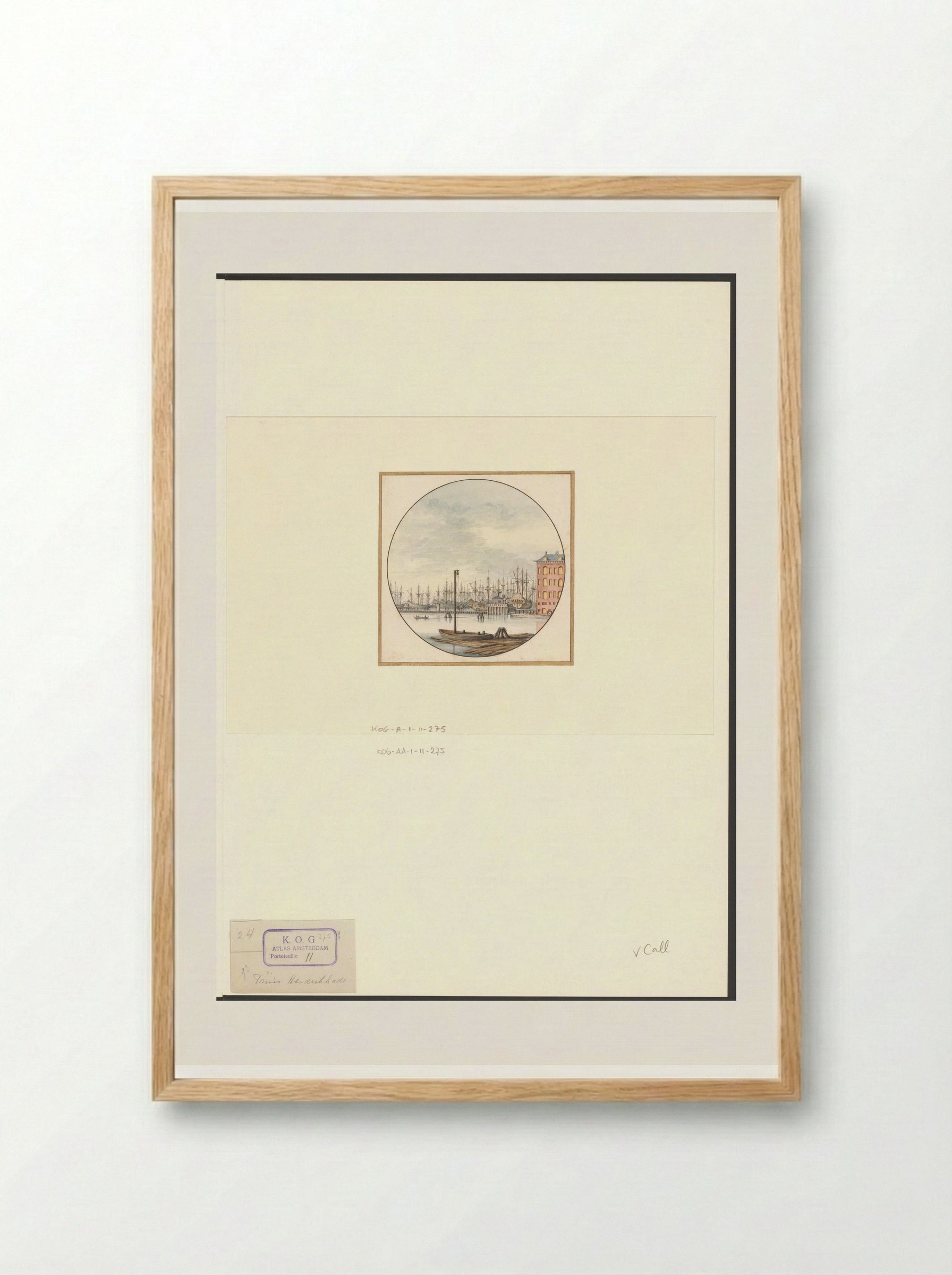 Gezicht op 's Lands Zeemagazijn en enkele schepen op de Admiraliteitswerf - Jan van Call (I) - Framed Print Wood
