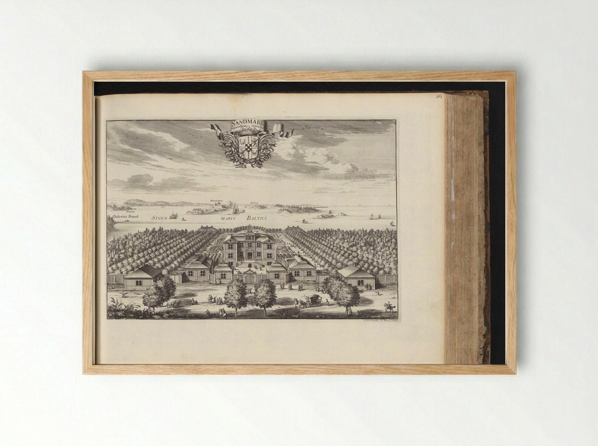 Gezicht op slot Sandemar, vanuit het zuiden - Erik Jönsson Dahlbergh - Framed Print Wood