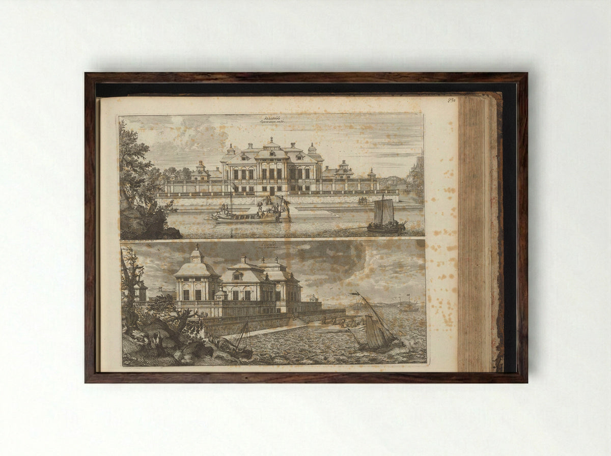 Gezicht op slot Ållonö, vanuit het noorden en oosten - Erik Jönssen Dahlberg - Framed Print Dark Wood