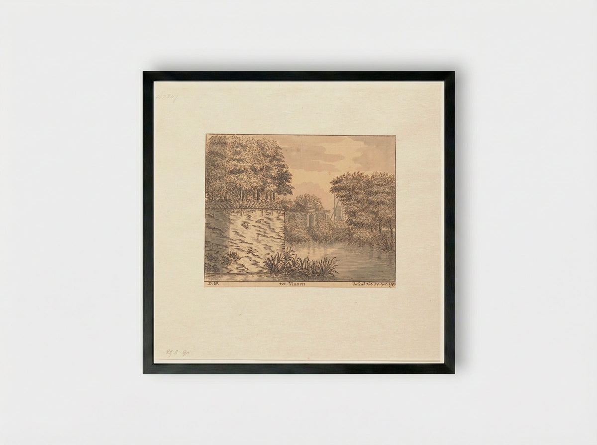 Gezicht op stadswal en stadspoort van Vianen - Dirk van der Burg - Framed Print Black