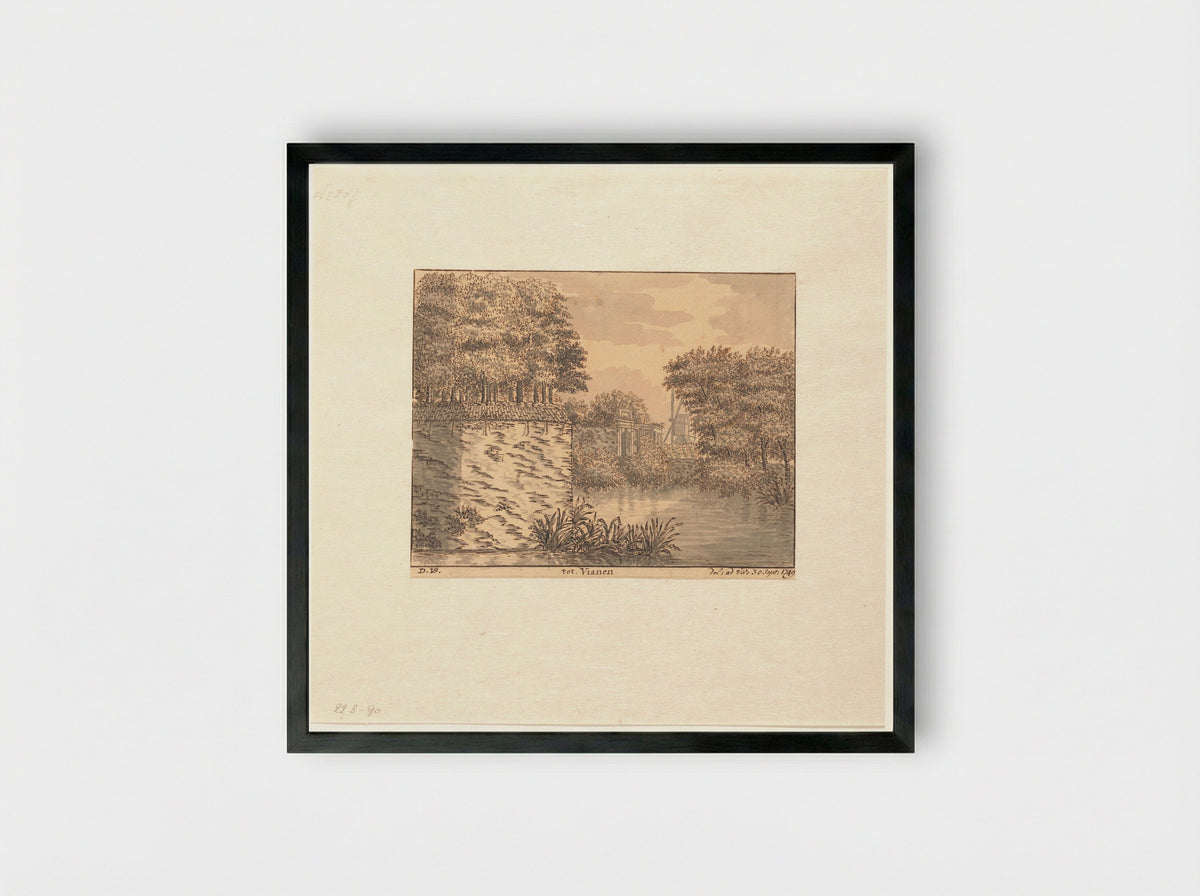 Gezicht op stadswal en stadspoort van Vianen - Dirk van der Burg - Framed Print Black