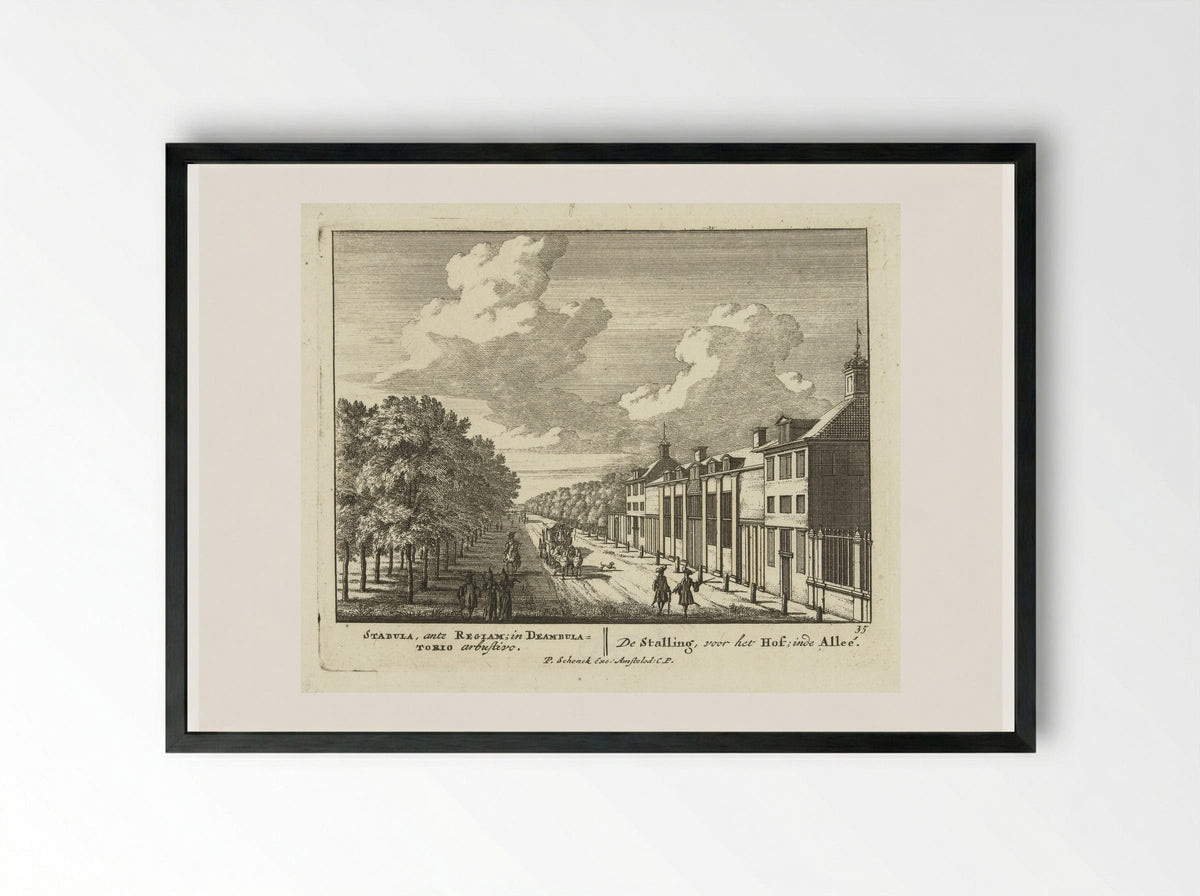 Gezicht op stallen en koetshuizen van Paleis Het Loo - Jan van Call (I) - Framed Print Black
