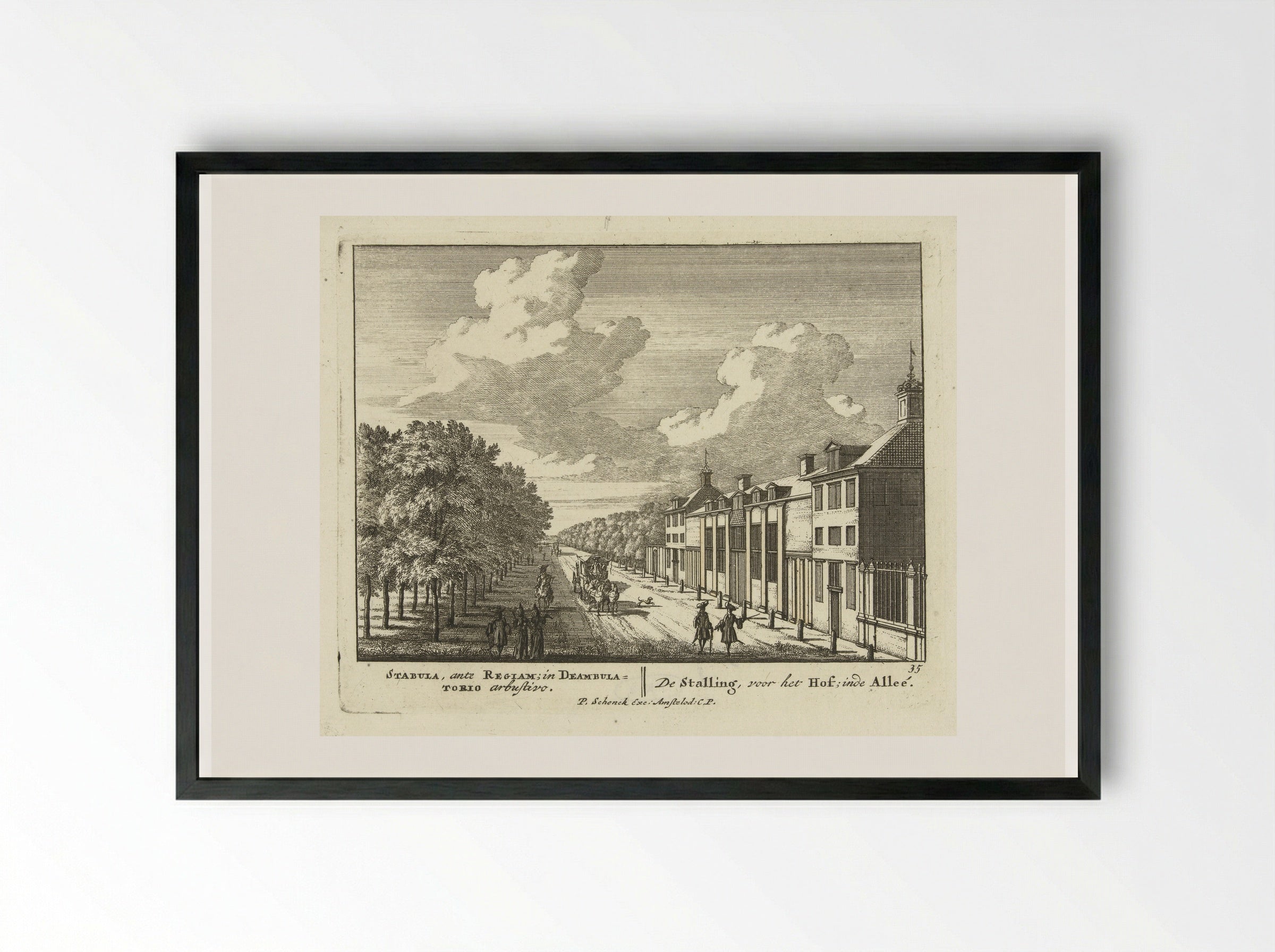 Gezicht op stallen en koetshuizen van Paleis Het Loo - Jan van Call (I) - Framed Print Black