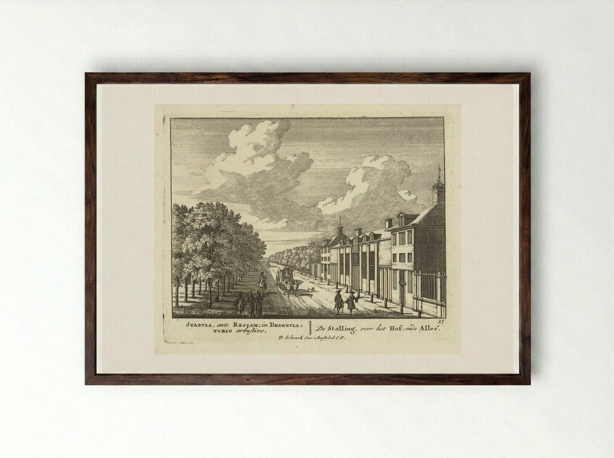 Gezicht op stallen en koetshuizen van Paleis Het Loo - Jan van Call (I) - Framed Print Dark Wood