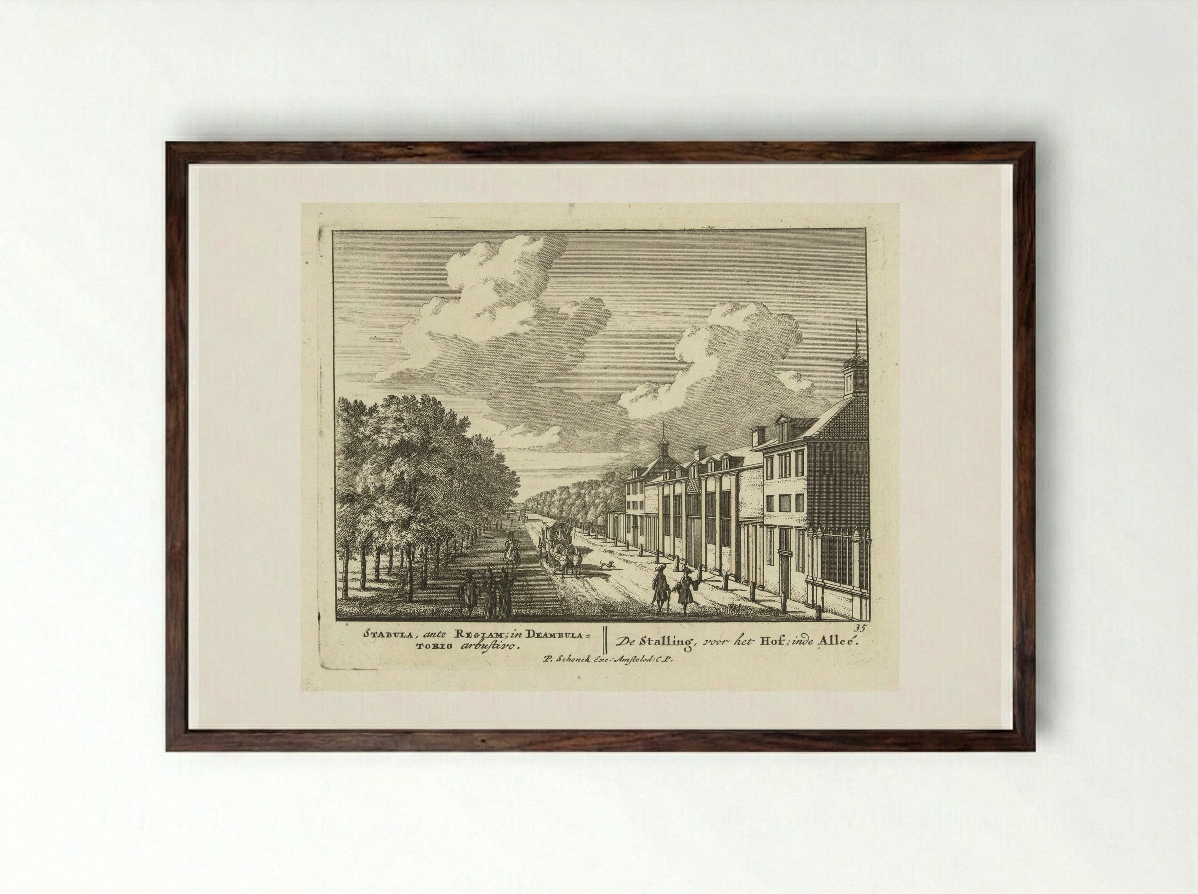 Gezicht op stallen en koetshuizen van Paleis Het Loo - Jan van Call (I) - Framed Print Dark Wood