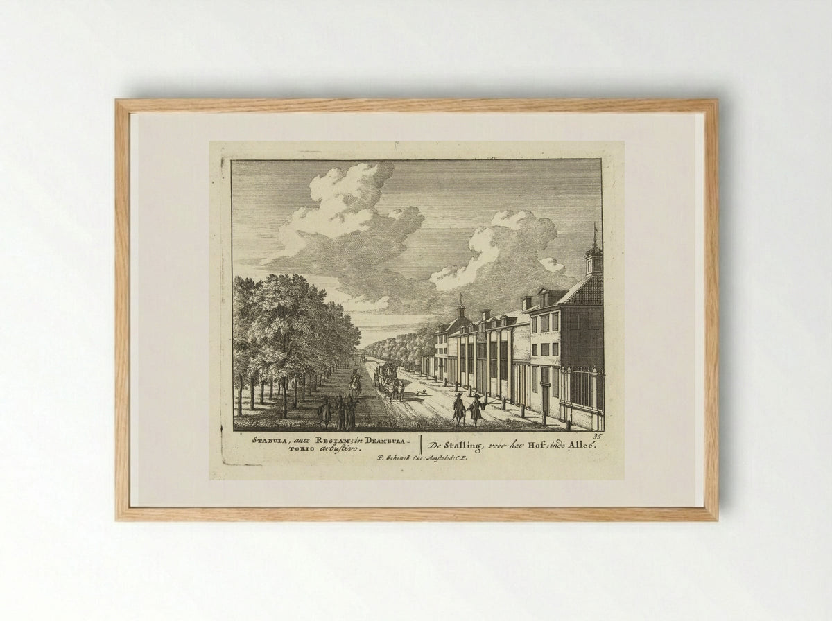 Gezicht op stallen en koetshuizen van Paleis Het Loo - Jan van Call (I) - Framed Print Wood