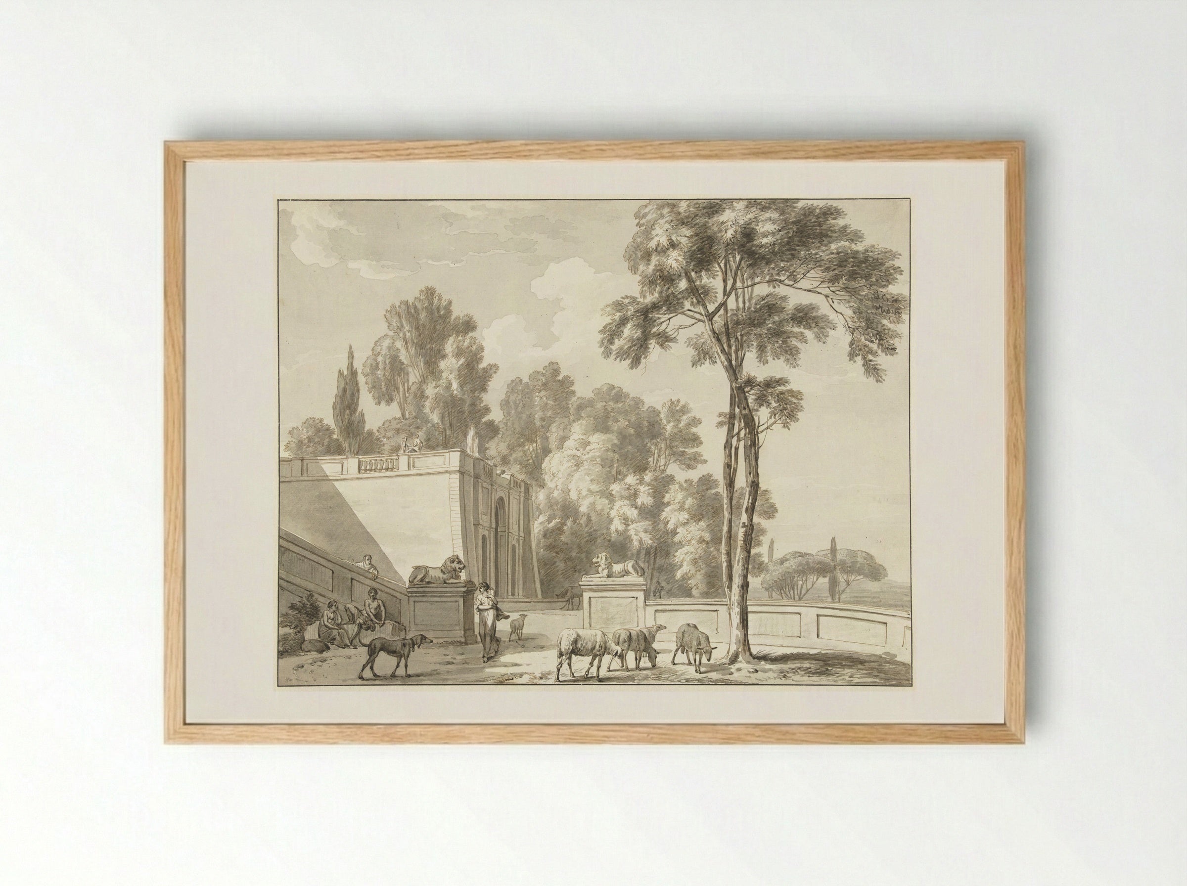 Gezicht op terrassen bij de Villa Aldobrandini te Frascati - Jean Grandjean - Framed Print Wood