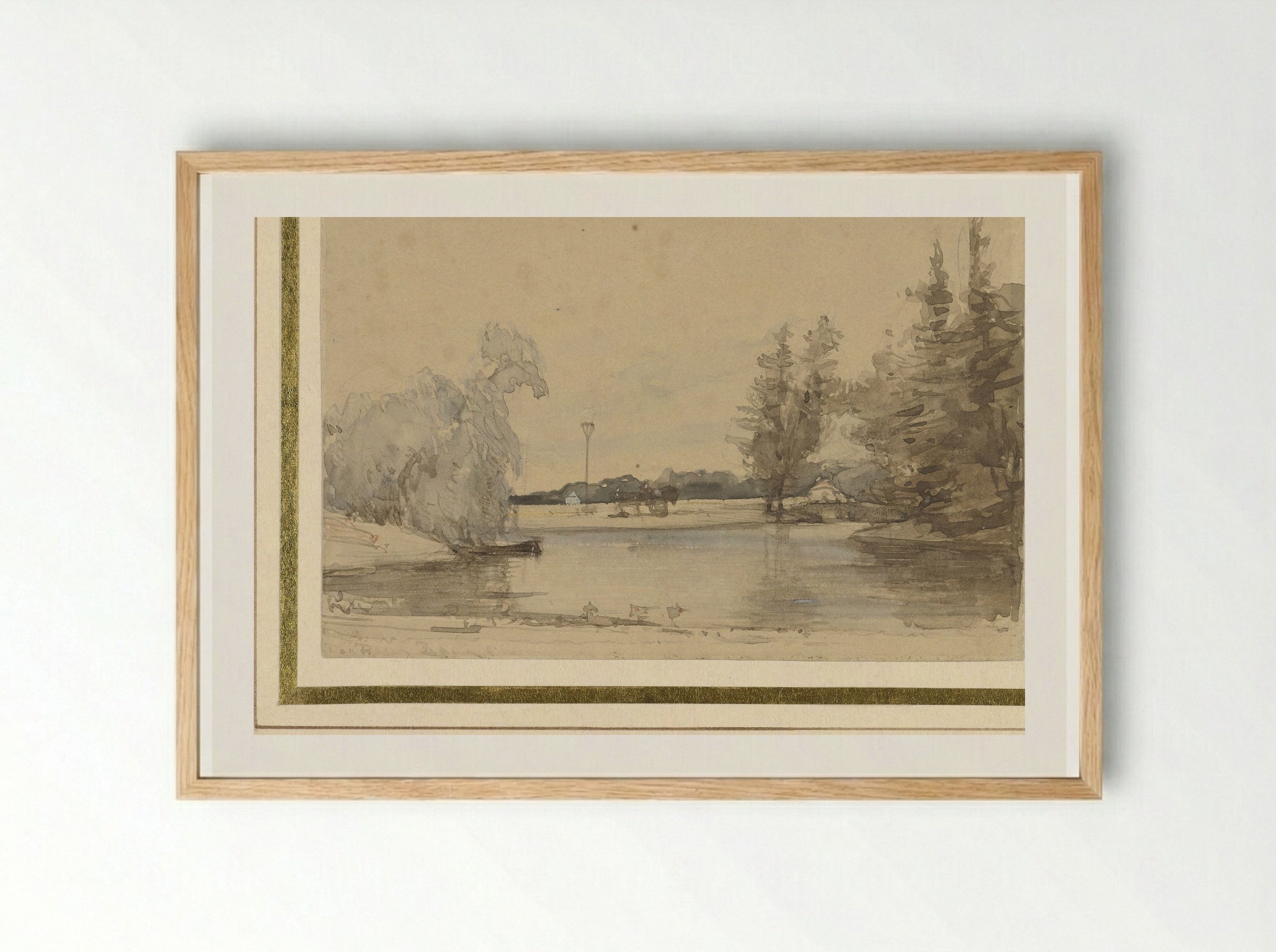 Gezicht over de vijver van het Huis te Leede - Johannes Bosboom - Framed Print Wood