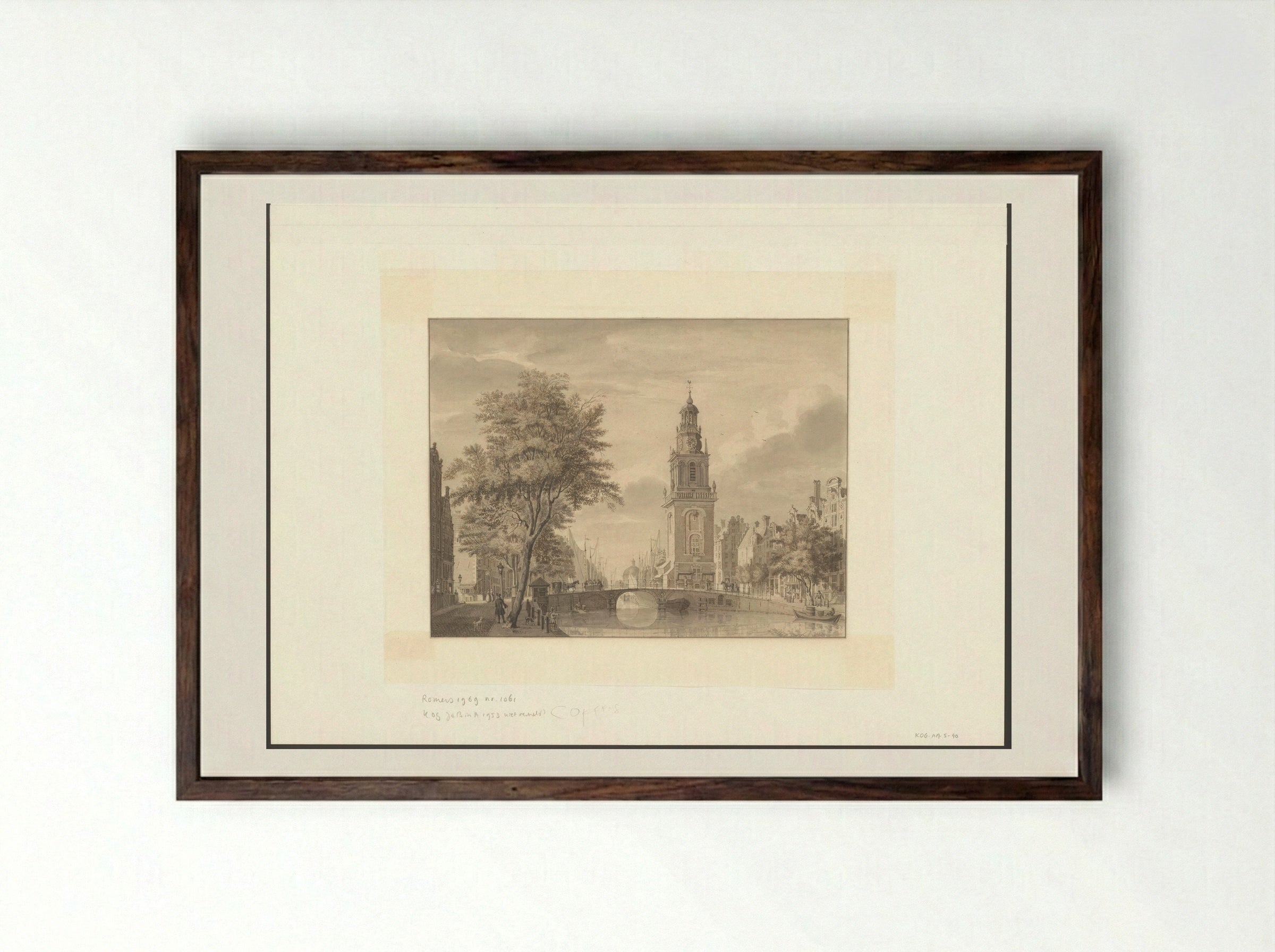 Gezicht over het Singel op de Torensluis en de Jan Rodenpoortstoren - Jan de Beijer - Framed Print Dark Wood