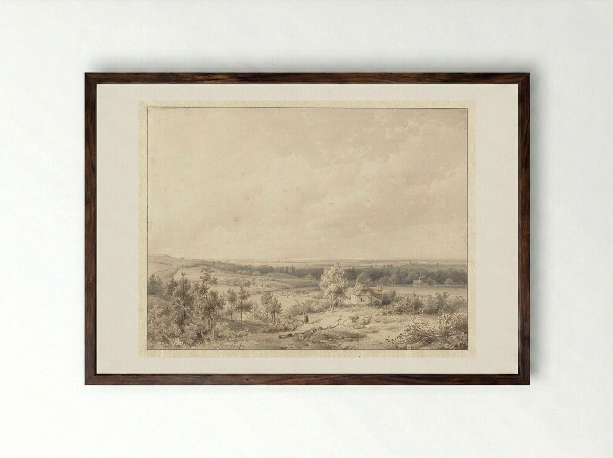 Gezicht richting Alkmaar vanaf de duin te Schoorl - Abraham Johannes Couwenberg - Framed Print Dark Wood