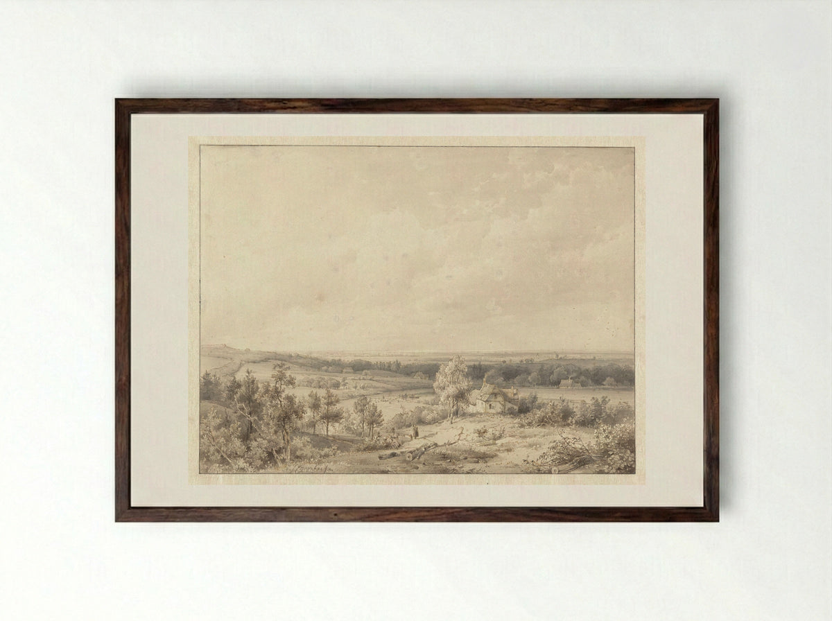 Gezicht richting Alkmaar vanaf de duin te Schoorl - Abraham Johannes Couwenberg - Framed Print Dark Wood