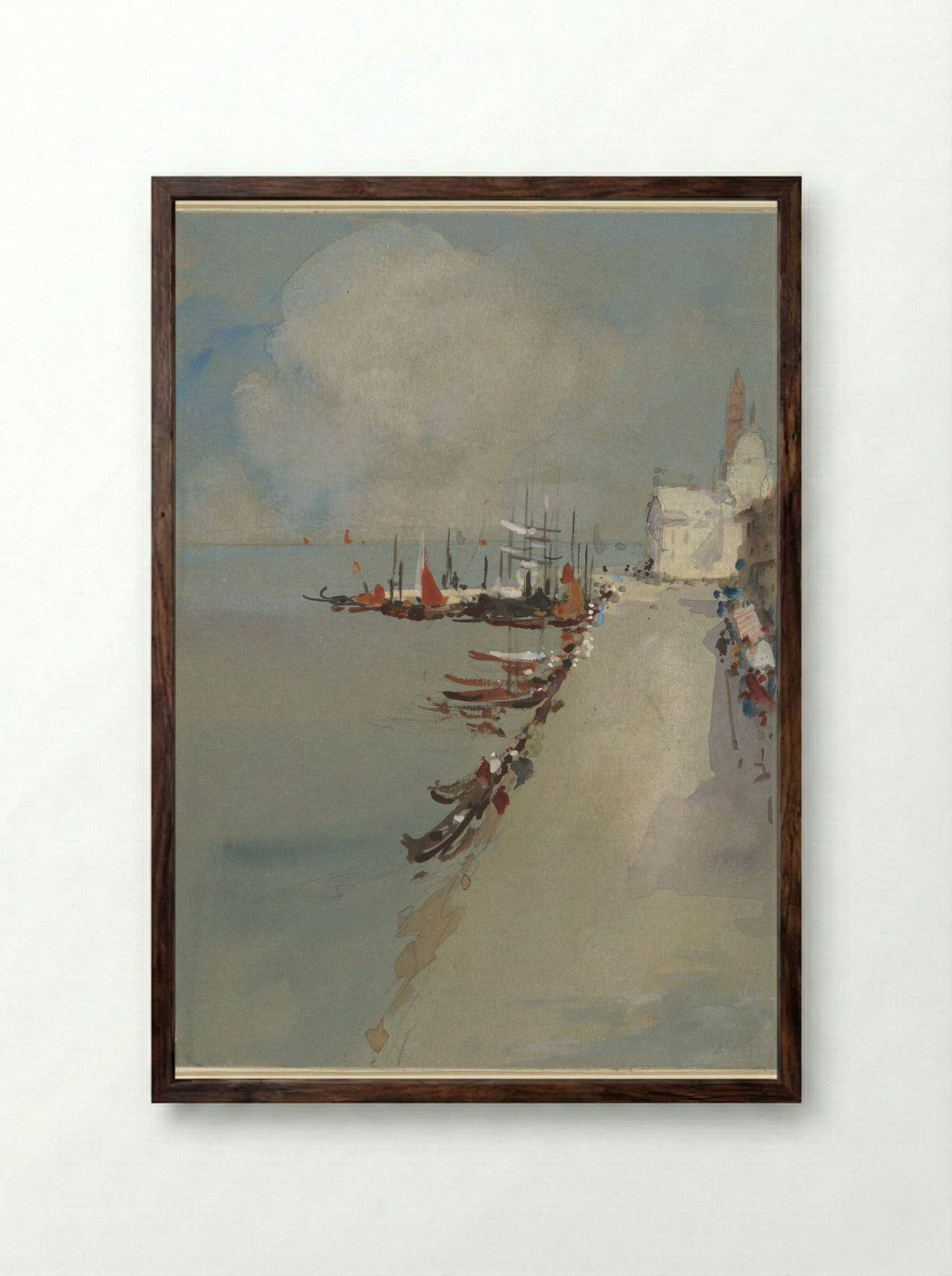 Gezicht te Venetië met het kanaal van Giudecca - Hercules Brabazon Brabazon - Framed Print Dark Wood