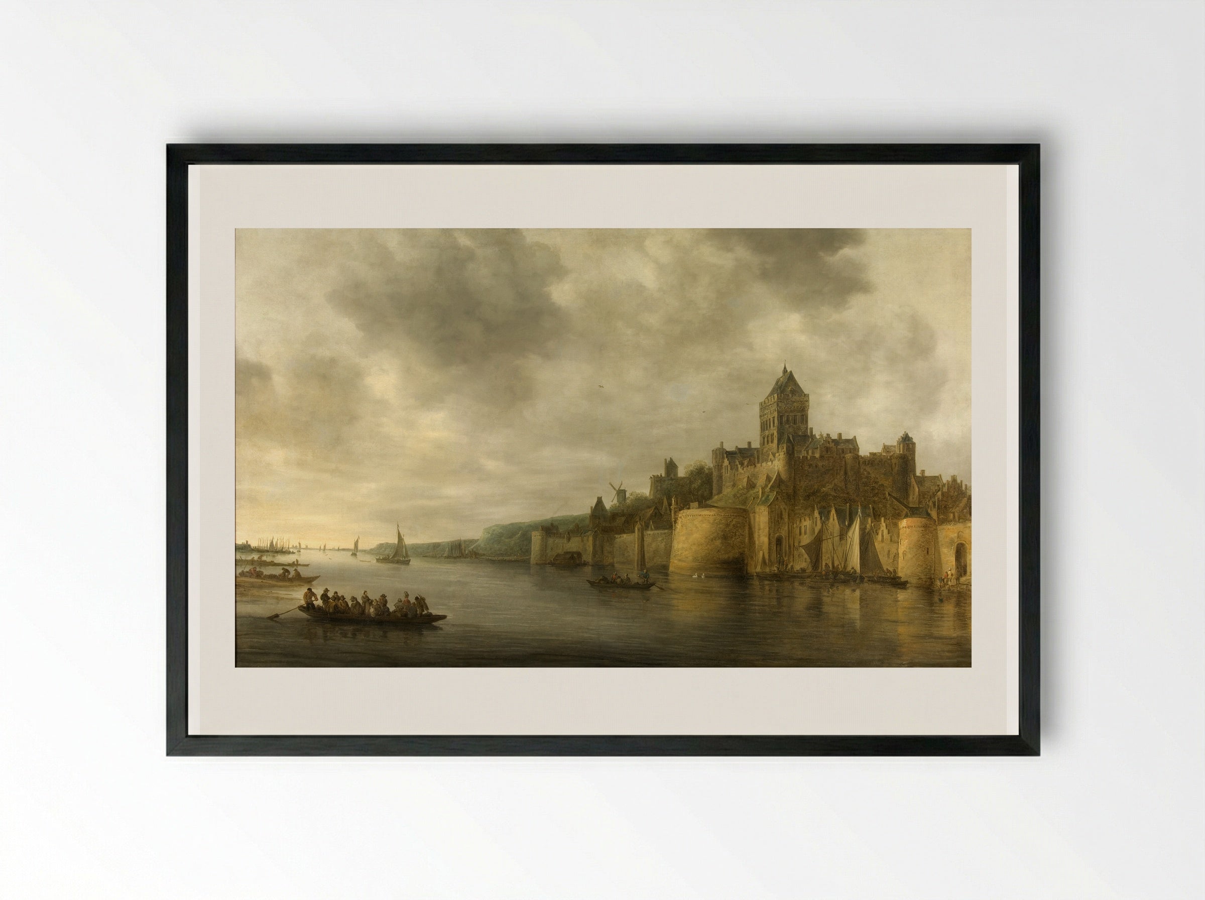 Gezicht van de Waal op Nijmegen - Jan van Goyen - Framed Print Black