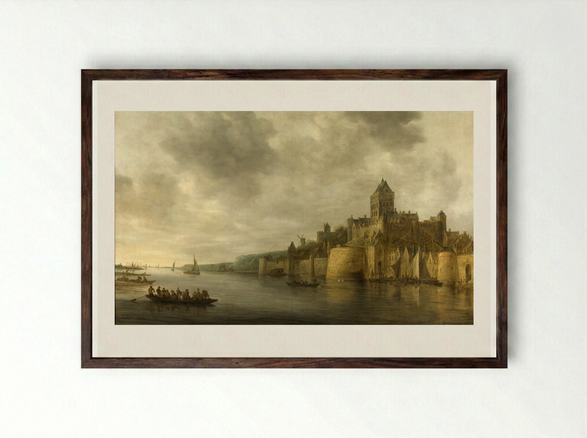 Gezicht van de Waal op Nijmegen - Jan van Goyen - Framed Print Dark Wood