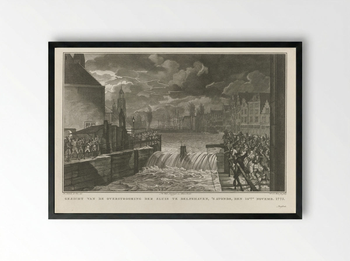 Gezicht van de overstrooming der sluis te Delfshaven - Hendrik Kobell - Framed Print Black