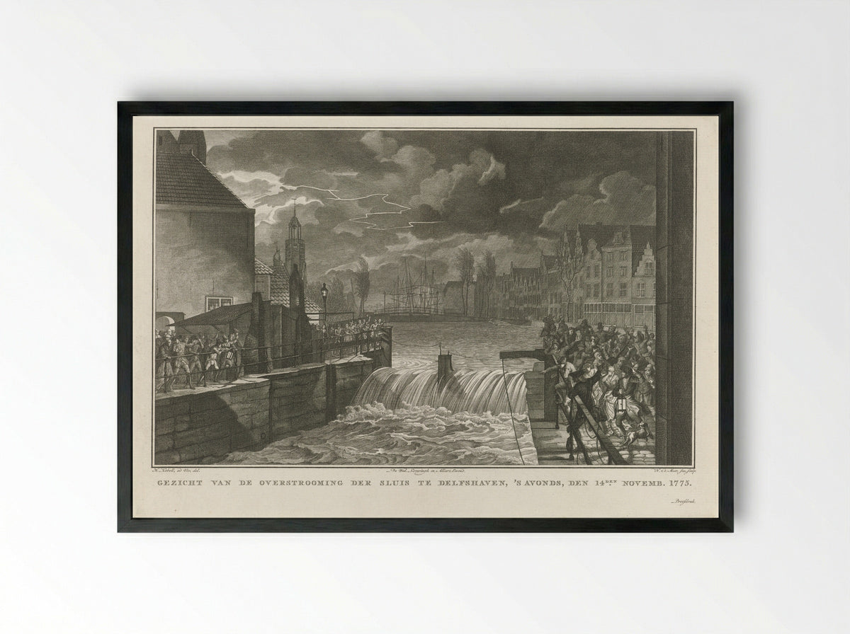 Gezicht van de overstrooming der sluis te Delfshaven - Hendrik Kobell - Framed Print Black