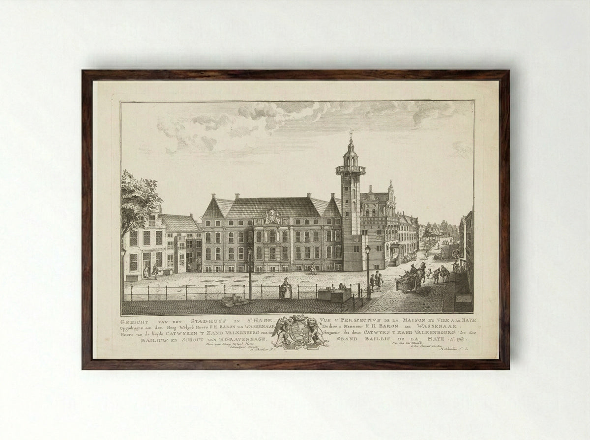 Gezicht van het Stadhuys in 's Hage - Hendrik Florisz Scheurleer - Framed Print Dark Wood