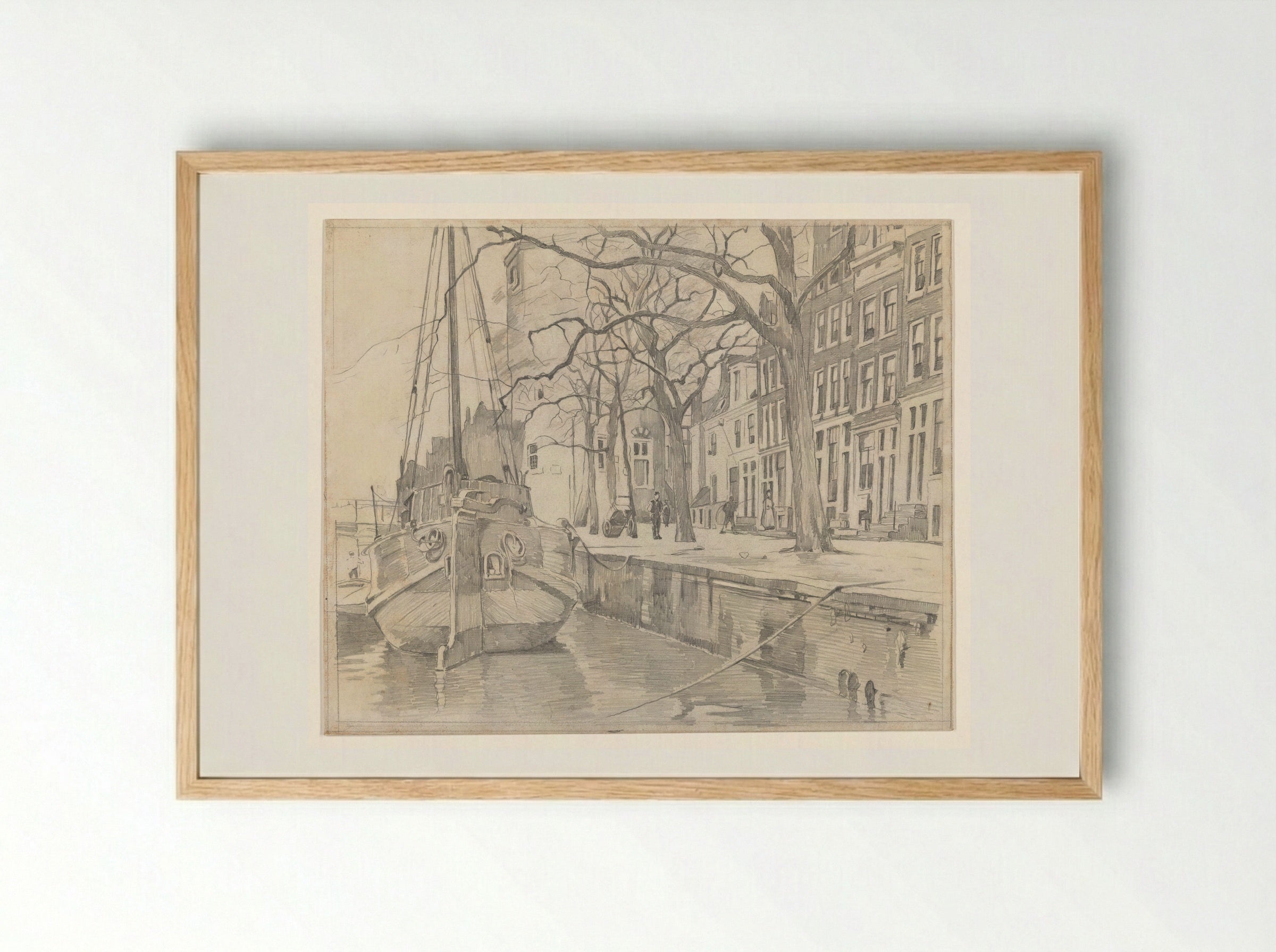 Gezicht vanaf de Waalseilandsgracht op de Montelbaanstoren en enkele huizen aan de Oude Waal - Willem Witsen - Framed Print Wood