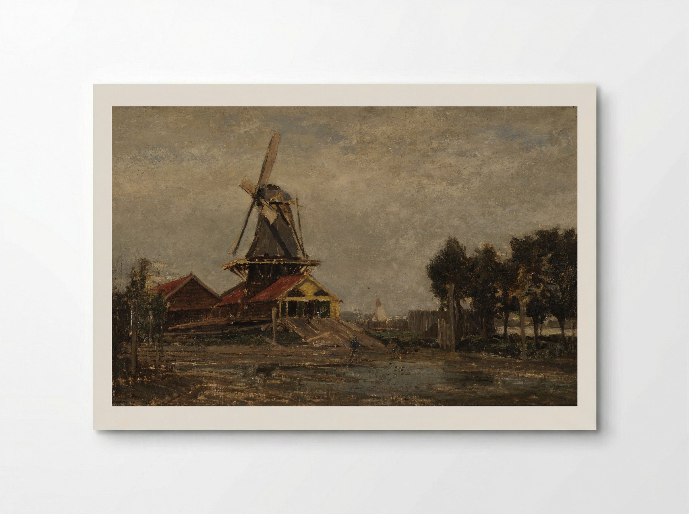Gezicht vanaf de oever over de volle breedte van een rivier - Carel Nicolaas Storm van 's-Gravesande - Poster