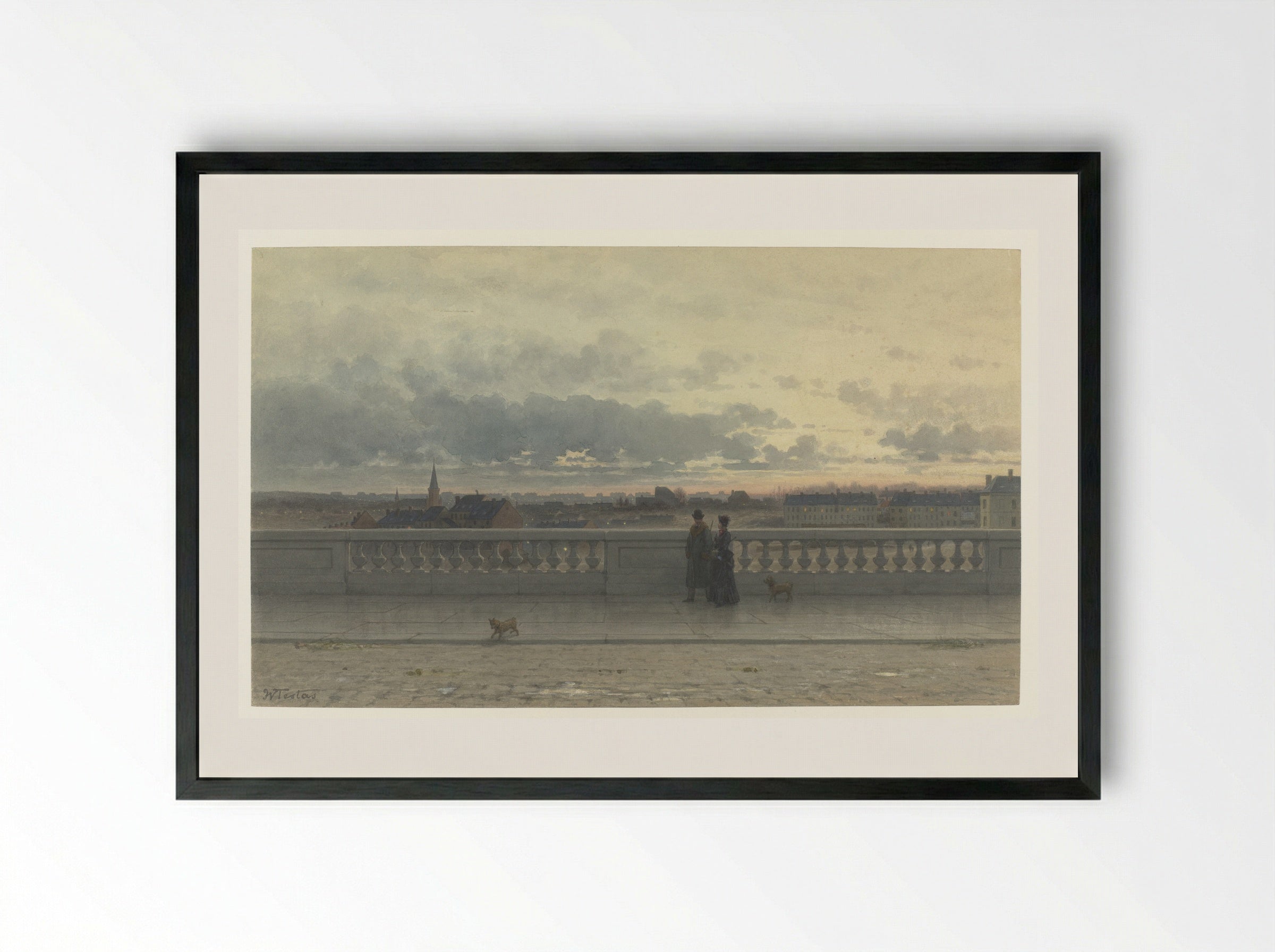 Gezicht vanaf een terras over Brussel, in avondschemering - Willem de Famars Testas - Framed Print Black