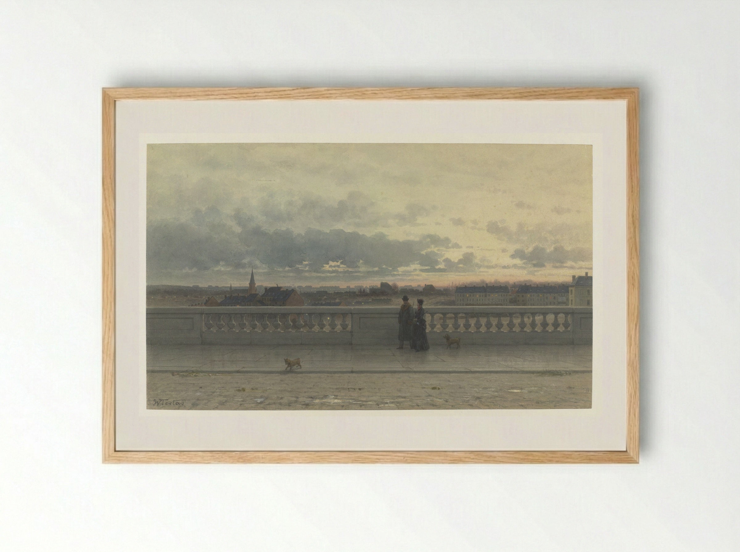 Gezicht vanaf een terras over Brussel, in avondschemering - Willem de Famars Testas - Framed Print Wood