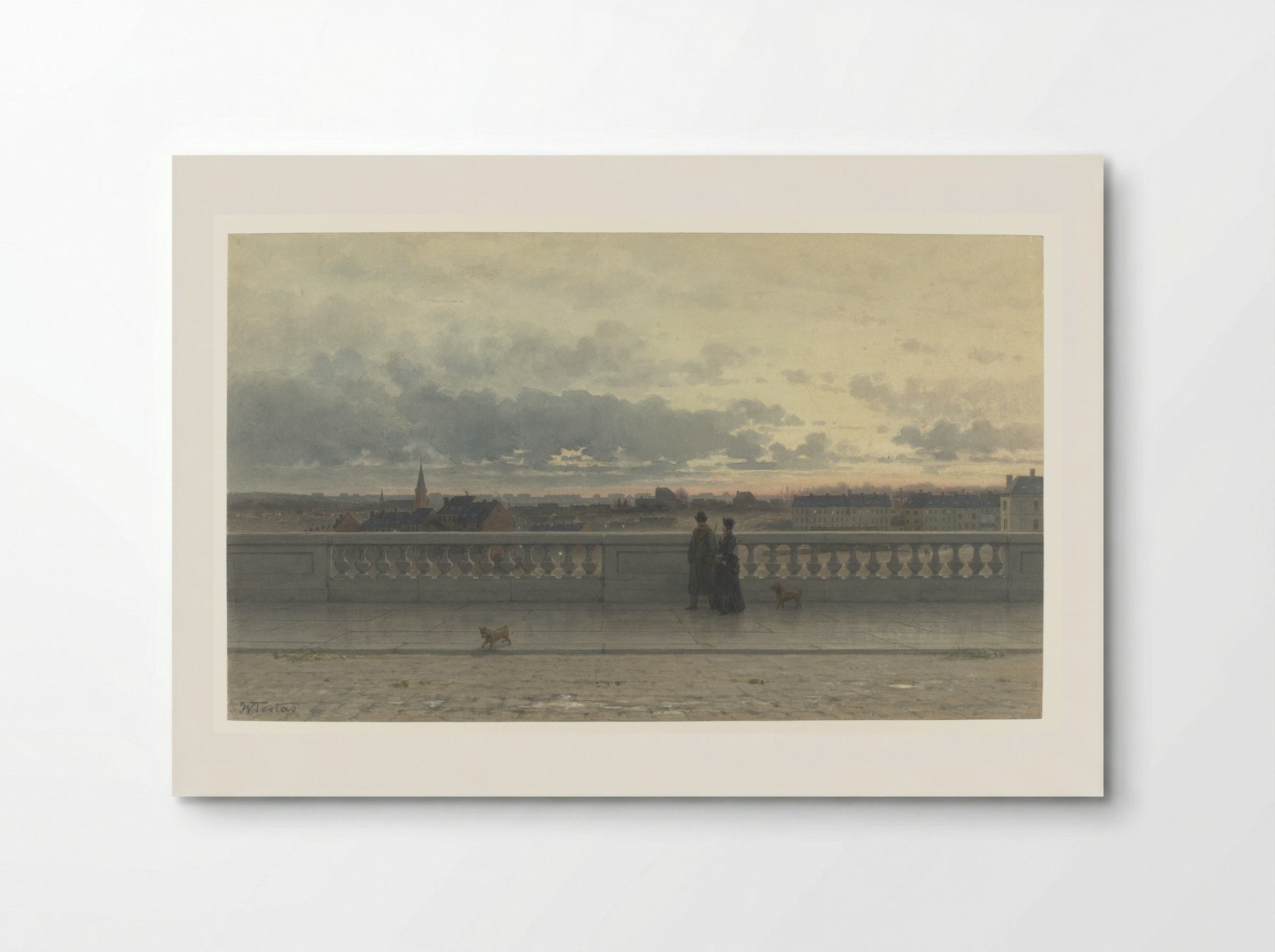 Gezicht vanaf een terras over Brussel, in avondschemering - Willem de Famars Testas - Poster