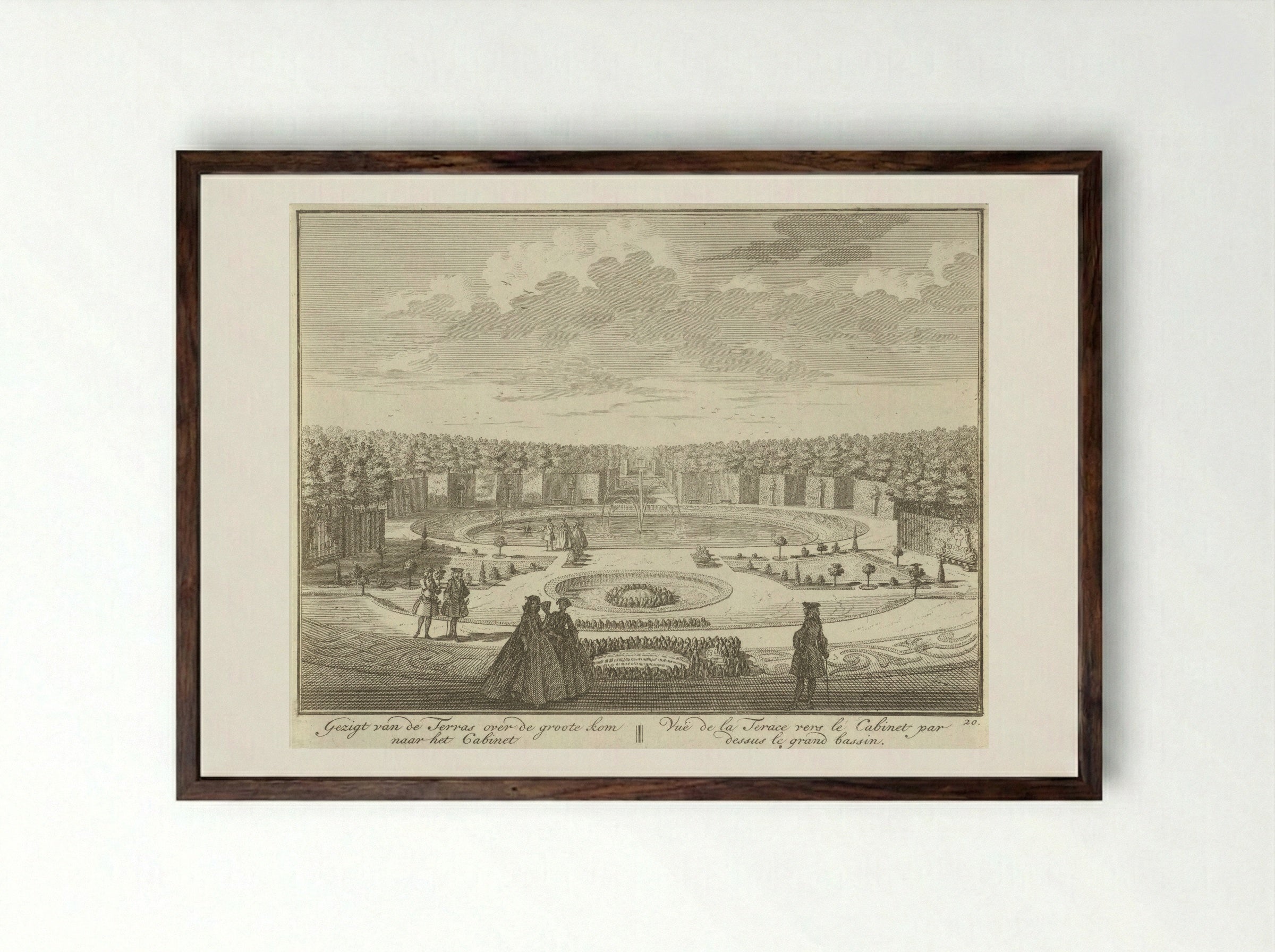 Gezicht vanaf het terras op het grote bassin in de tuin van Huis ter Meer te Maarssen - Hendrik de Leth - Framed Print Dark Wood