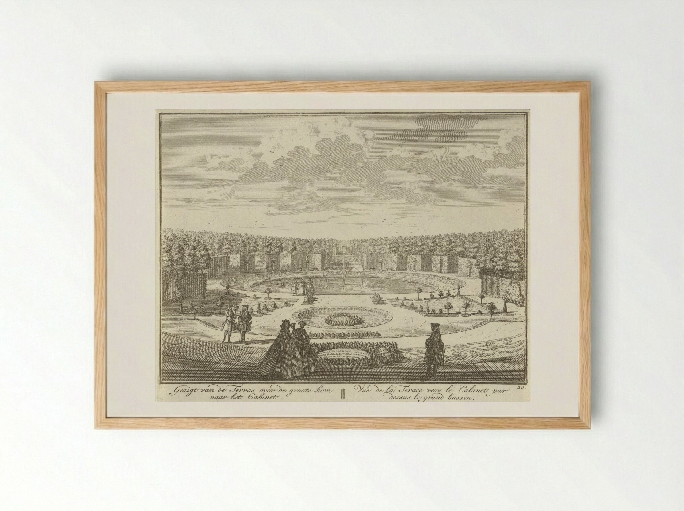 Gezicht vanaf het terras op het grote bassin in de tuin van Huis ter Meer te Maarssen - Hendrik de Leth - Framed Print Wood