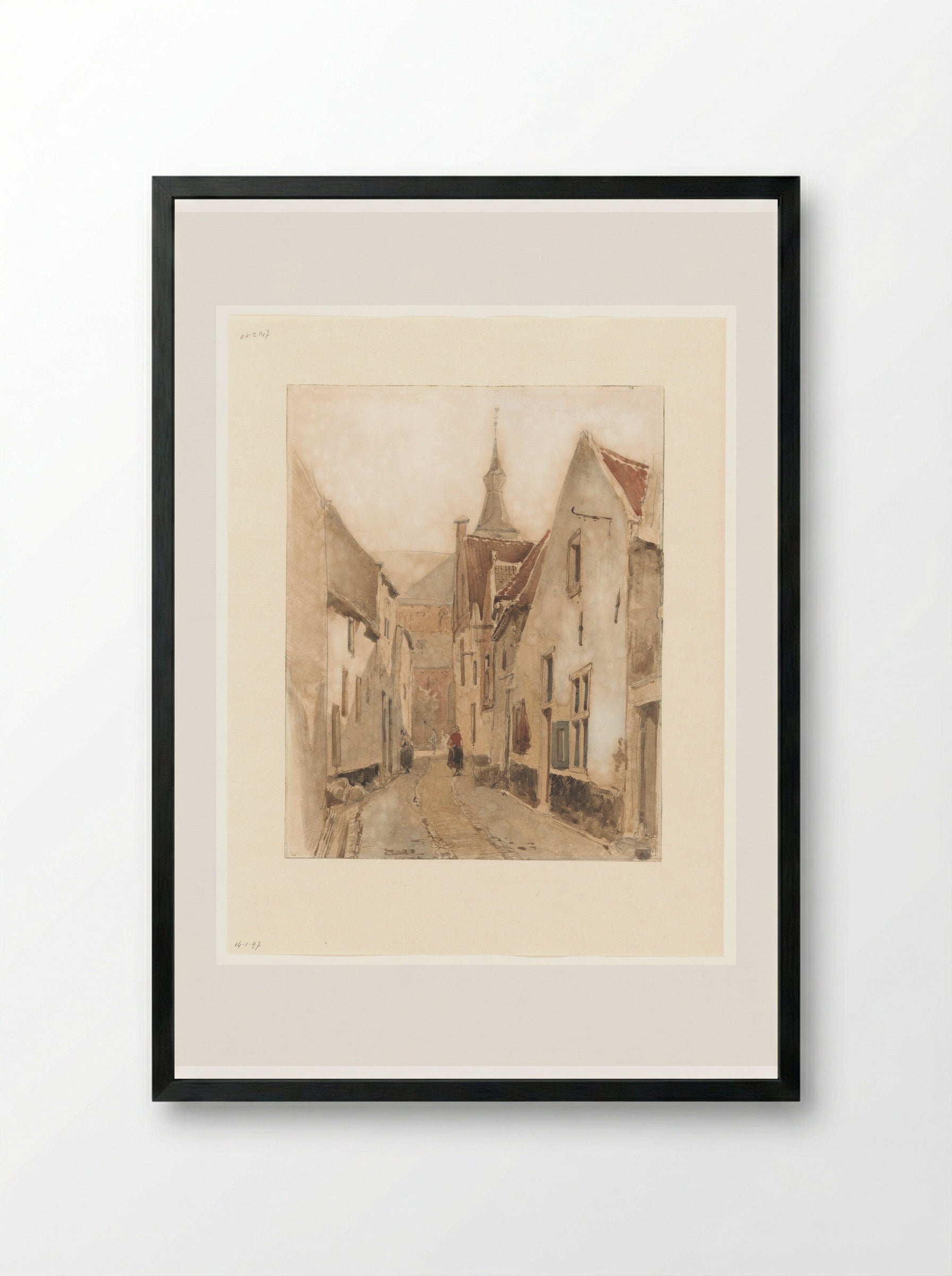 Gezicht vanuit de Ridderstraat in de Kerksteeg, Hattem - Johannes Bosboom - Framed Print Black