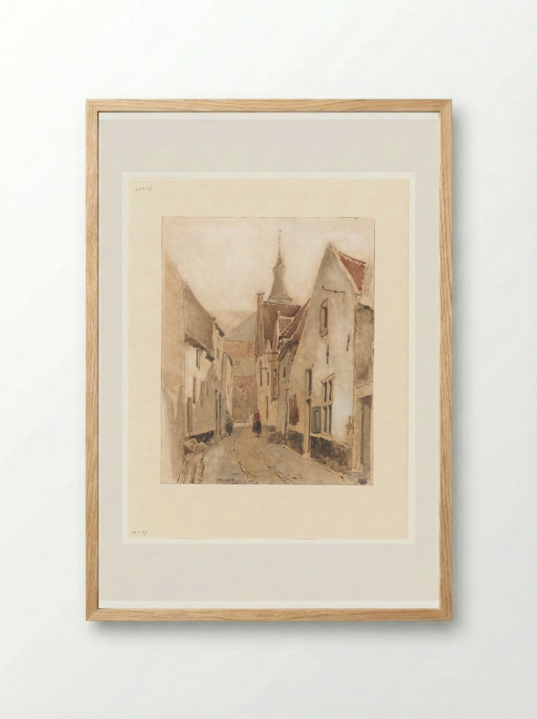 Gezicht vanuit de Ridderstraat in de Kerksteeg, Hattem - Johannes Bosboom - Framed Print Wood