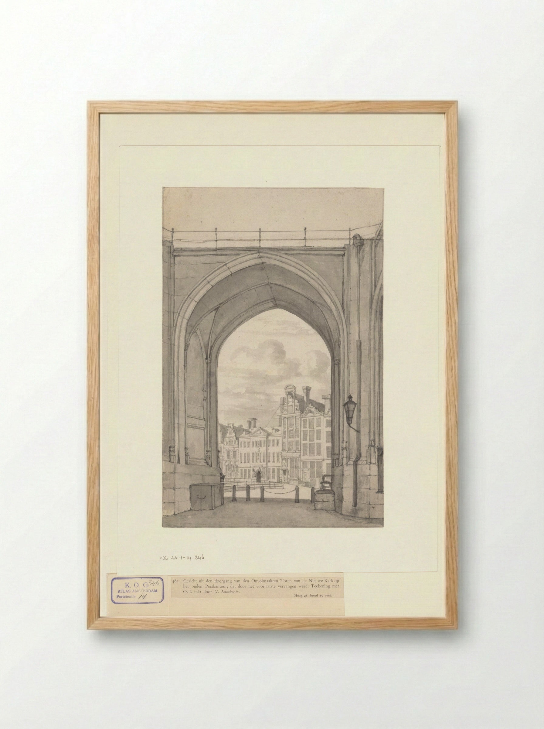 Gezicht vanuit de onvoltooide toren van de Nieuwe Kerk naar de Nieuwezijds Voorburgwal - Gerrit Lamberts - Framed Print Wood