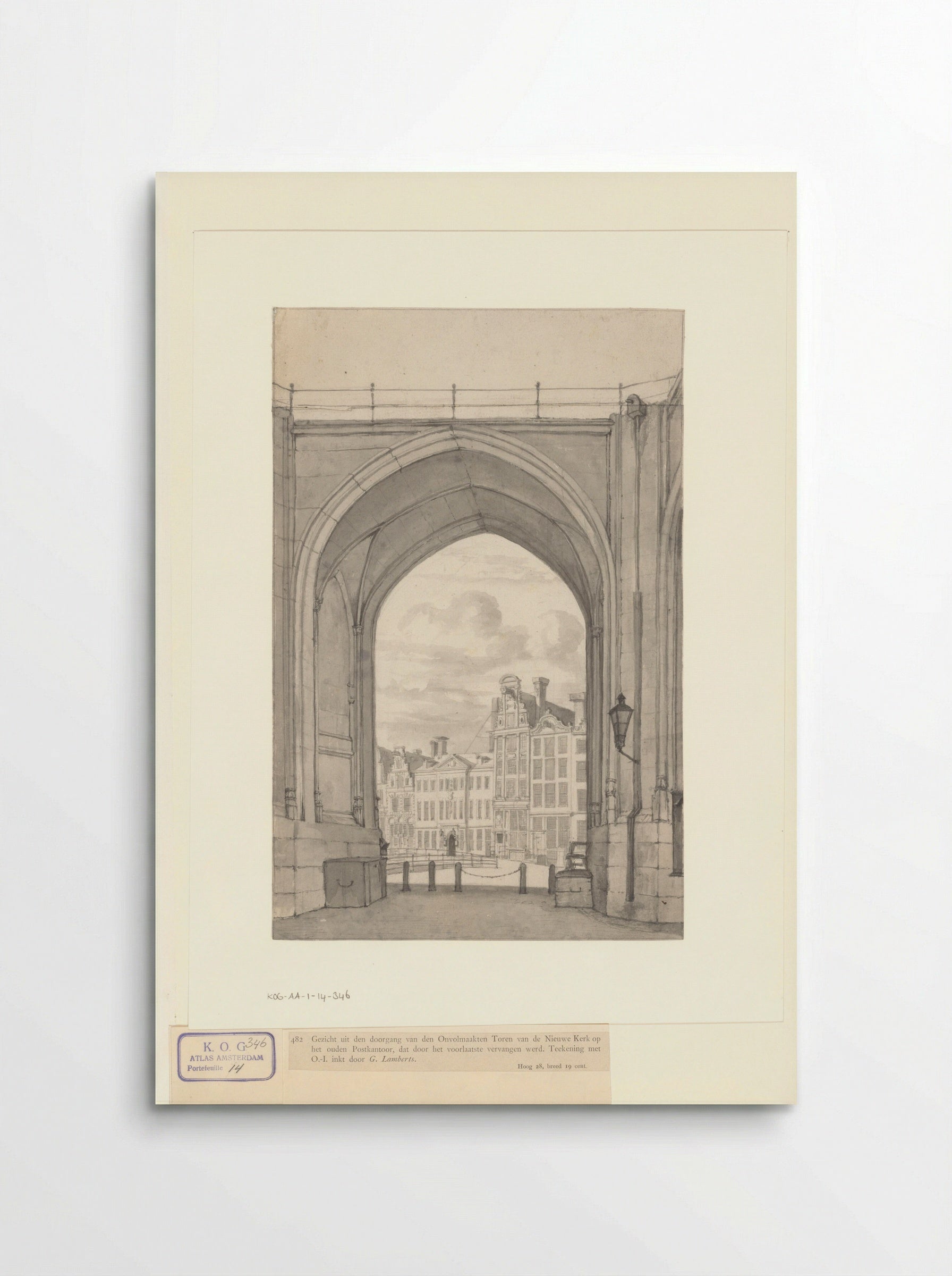 Gezicht vanuit de onvoltooide toren van de Nieuwe Kerk naar de Nieuwezijds Voorburgwal - Gerrit Lamberts - Poster