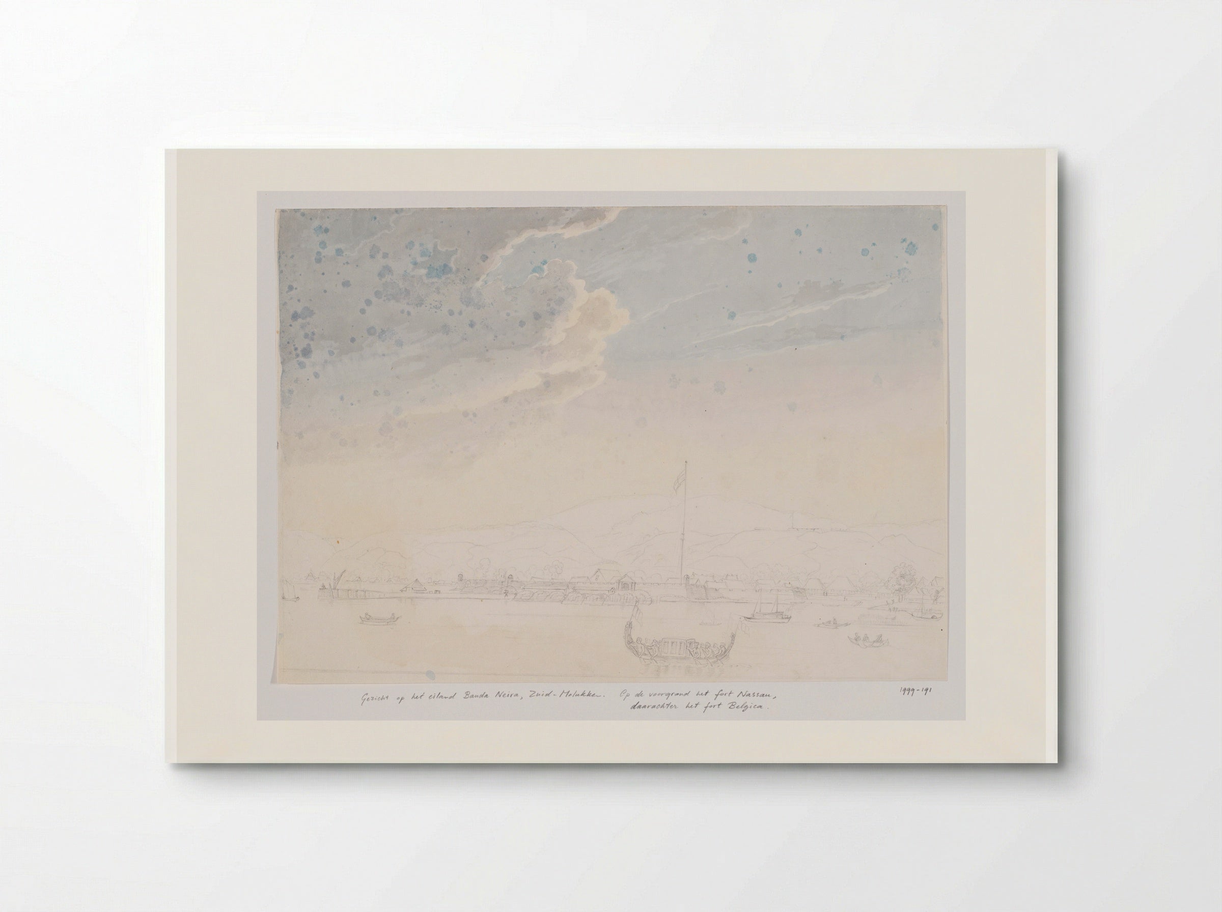 Gezicht vanuit de zee op het fort Nassau, Centraal-Molukken - Adrianus Johannes Bik - Poster