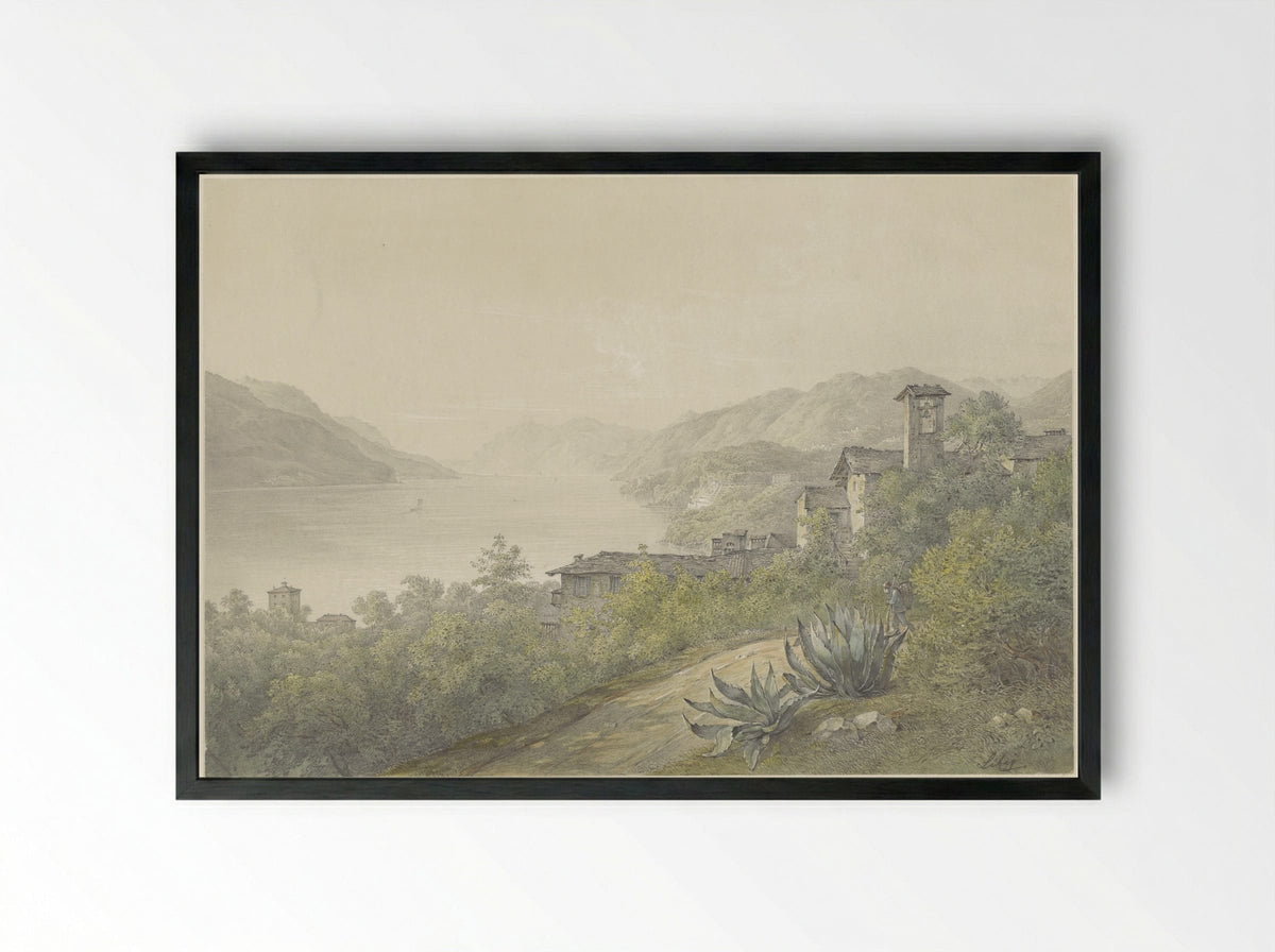 Gezicht vanuit het park van Bellagio, aan het Comomeer - Karoly Lajos Libay - Framed Print Black