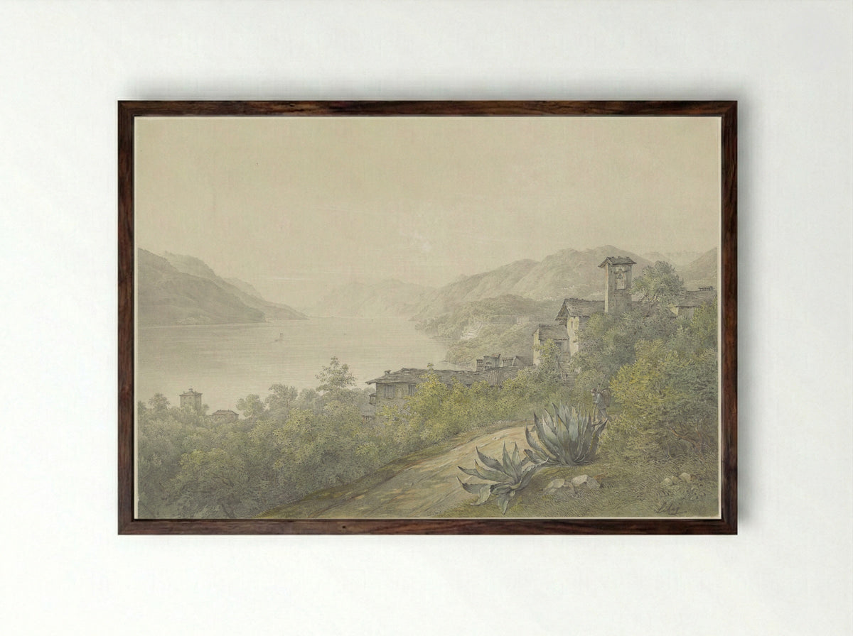 Gezicht vanuit het park van Bellagio, aan het Comomeer - Karoly Lajos Libay - Framed Print Dark Wood