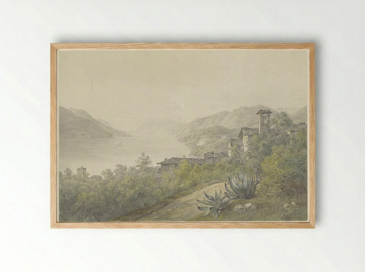 Gezicht vanuit het park van Bellagio, aan het Comomeer - Karoly Lajos Libay - Framed Print Wood