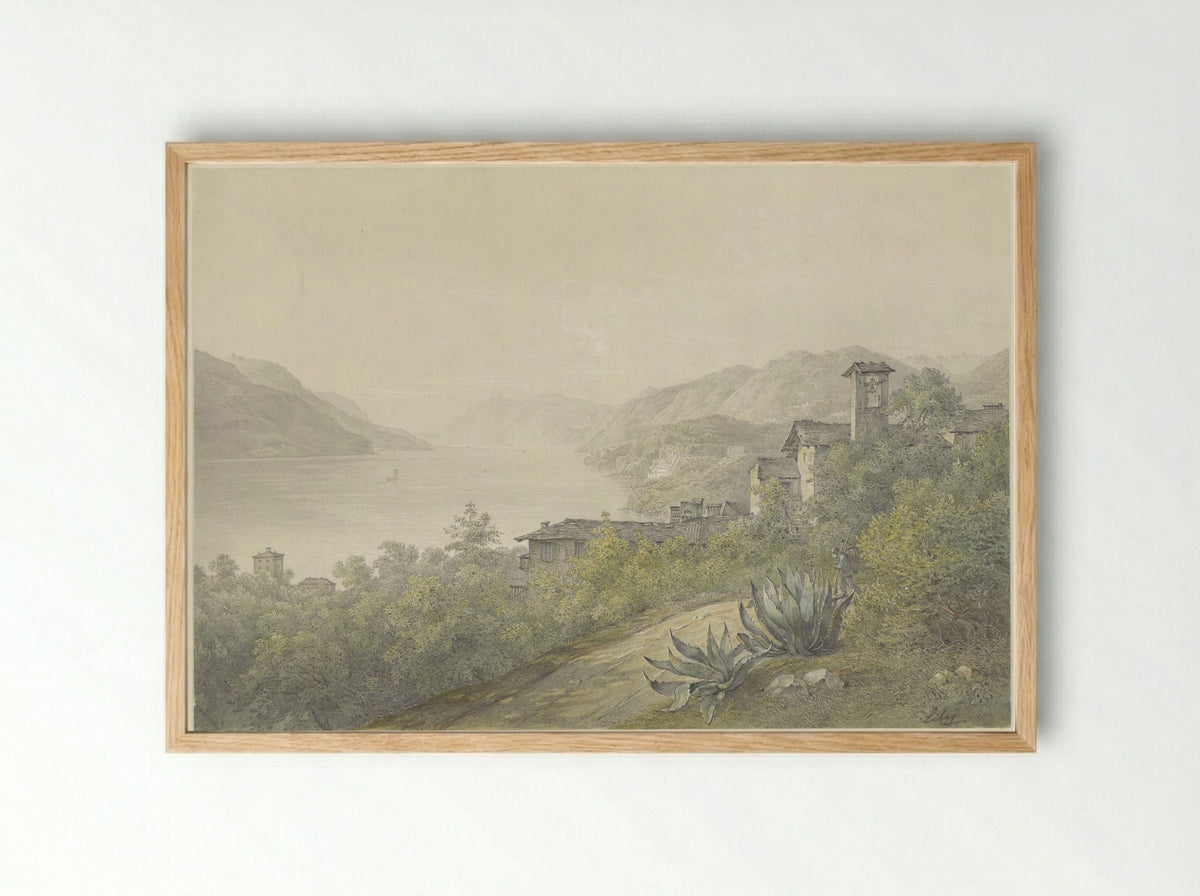 Gezicht vanuit het park van Bellagio, aan het Comomeer - Karoly Lajos Libay - Framed Print Wood