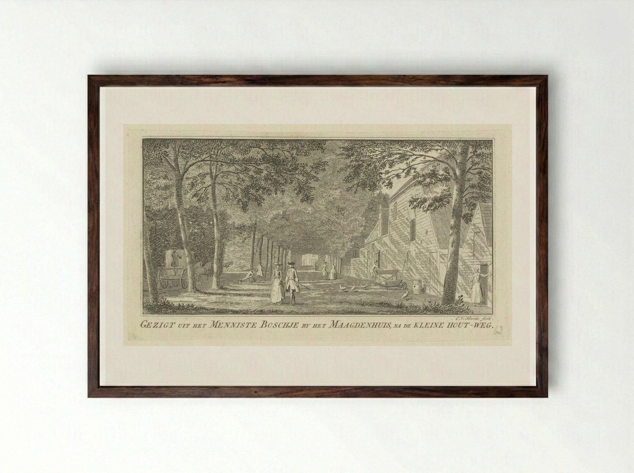 Gezigt uit het Menniste Boschje by het Maagdenhuis, na de Kleine Hout-weg - Cornelis van Noorde - Framed Print Dark Wood