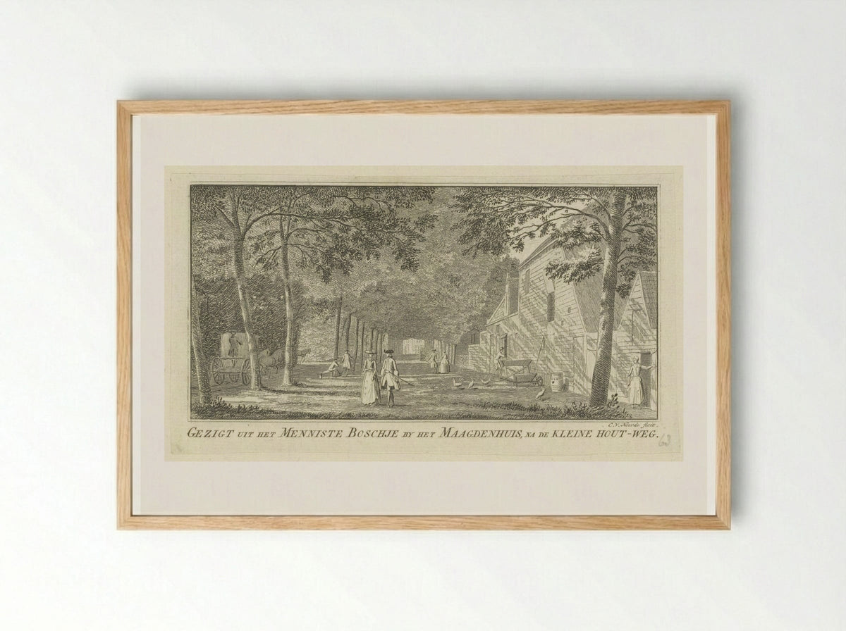 Gezigt uit het Menniste Boschje by het Maagdenhuis, na de Kleine Hout-weg - Cornelis van Noorde - Framed Print Wood