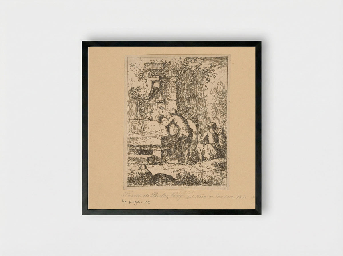Gezin haalt water bij een ruïne - Franz de Paula Ferg - Framed Print Black