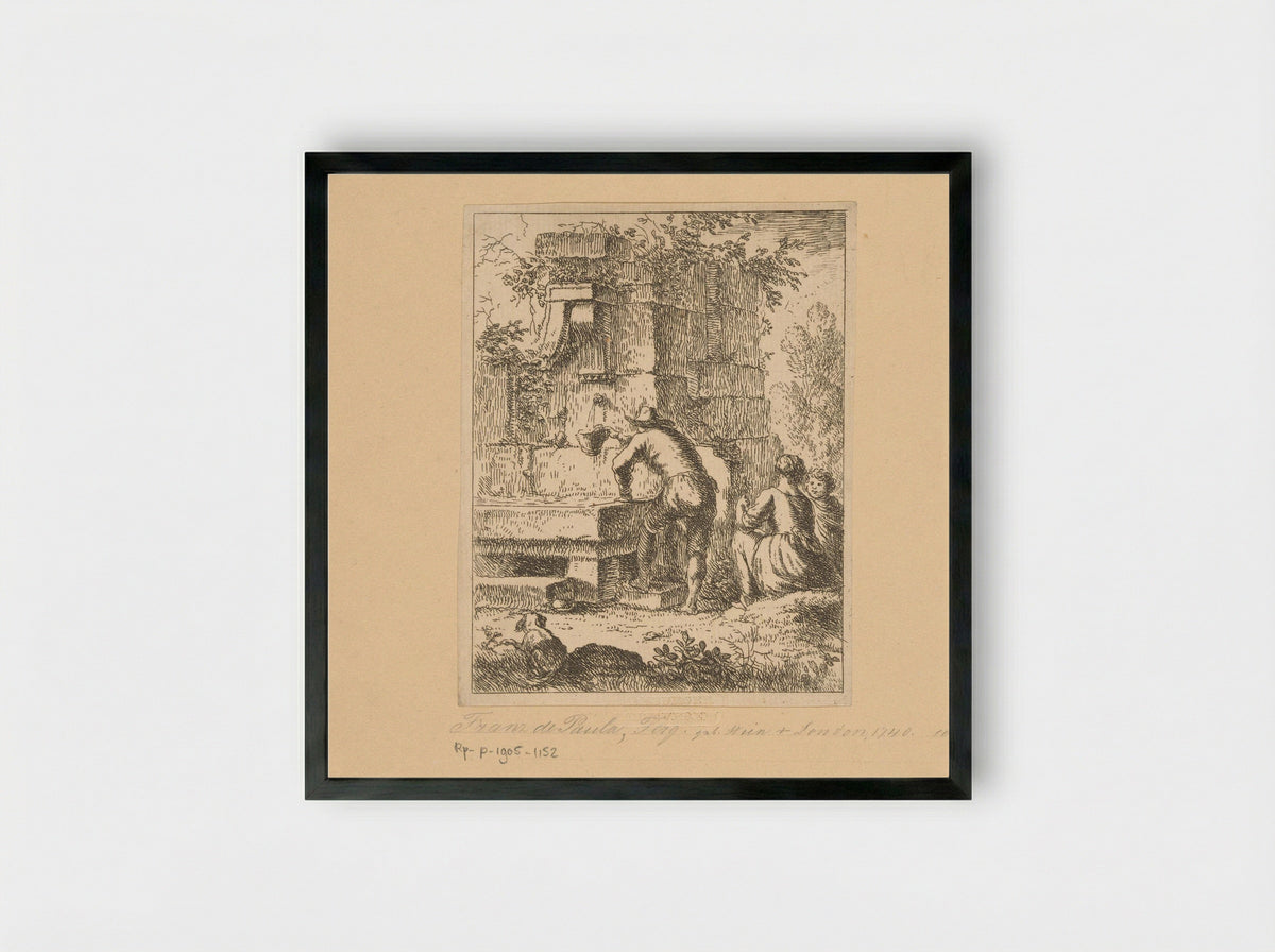 Gezin haalt water bij een ruïne - Franz de Paula Ferg - Framed Print Black