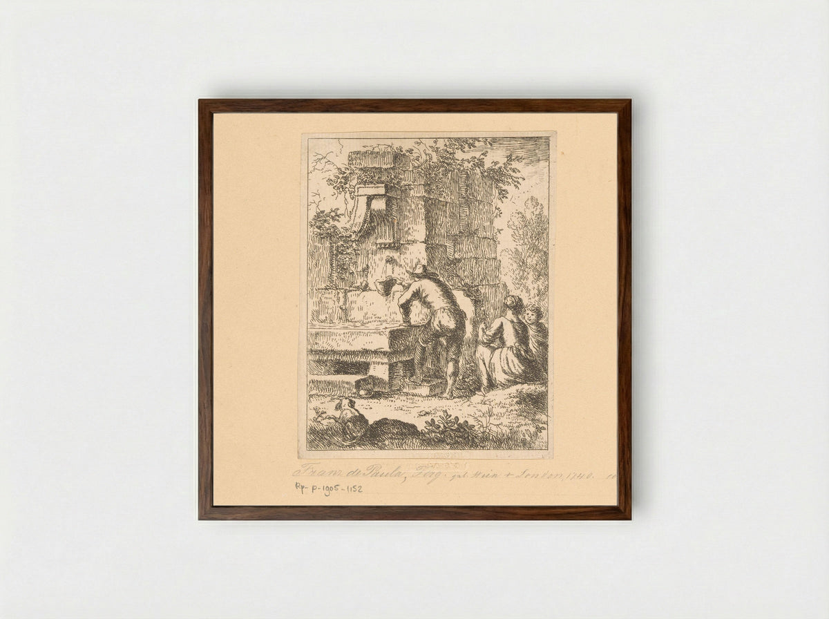 Gezin haalt water bij een ruïne - Franz de Paula Ferg - Framed Print Dark Wood