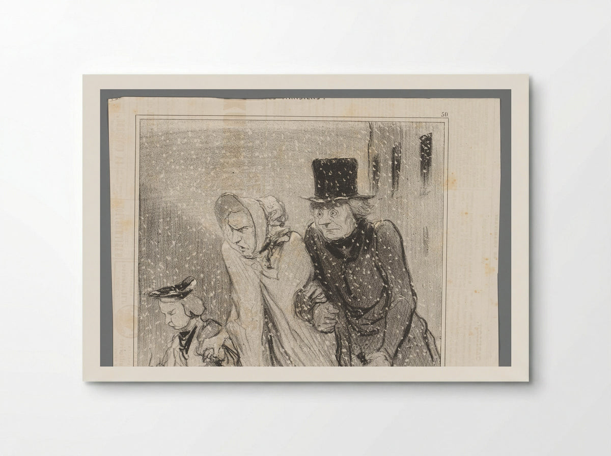 Gezin loopt in een sneeuwstorm - Honoré Daumier - Poster