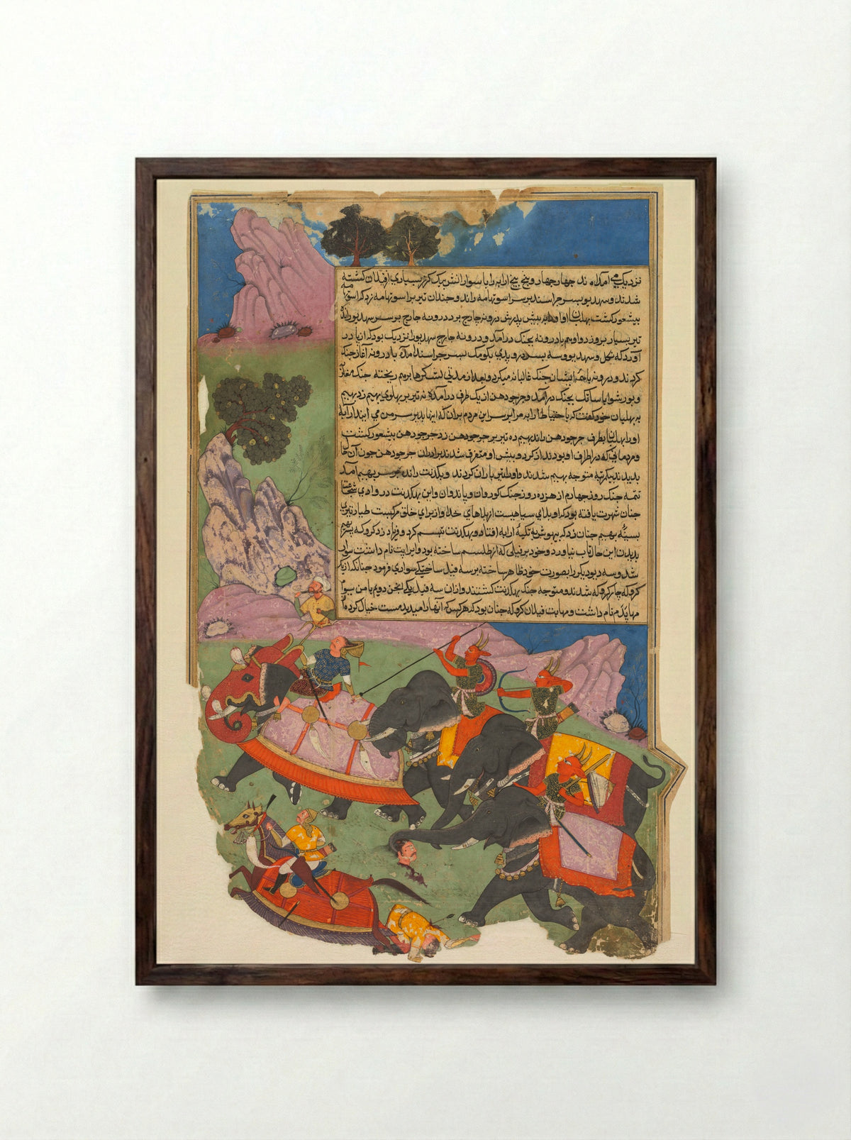Ghatotkacha and three demons in his company chase Bhagadatta - Fazl - Framed Print Dark Wood
