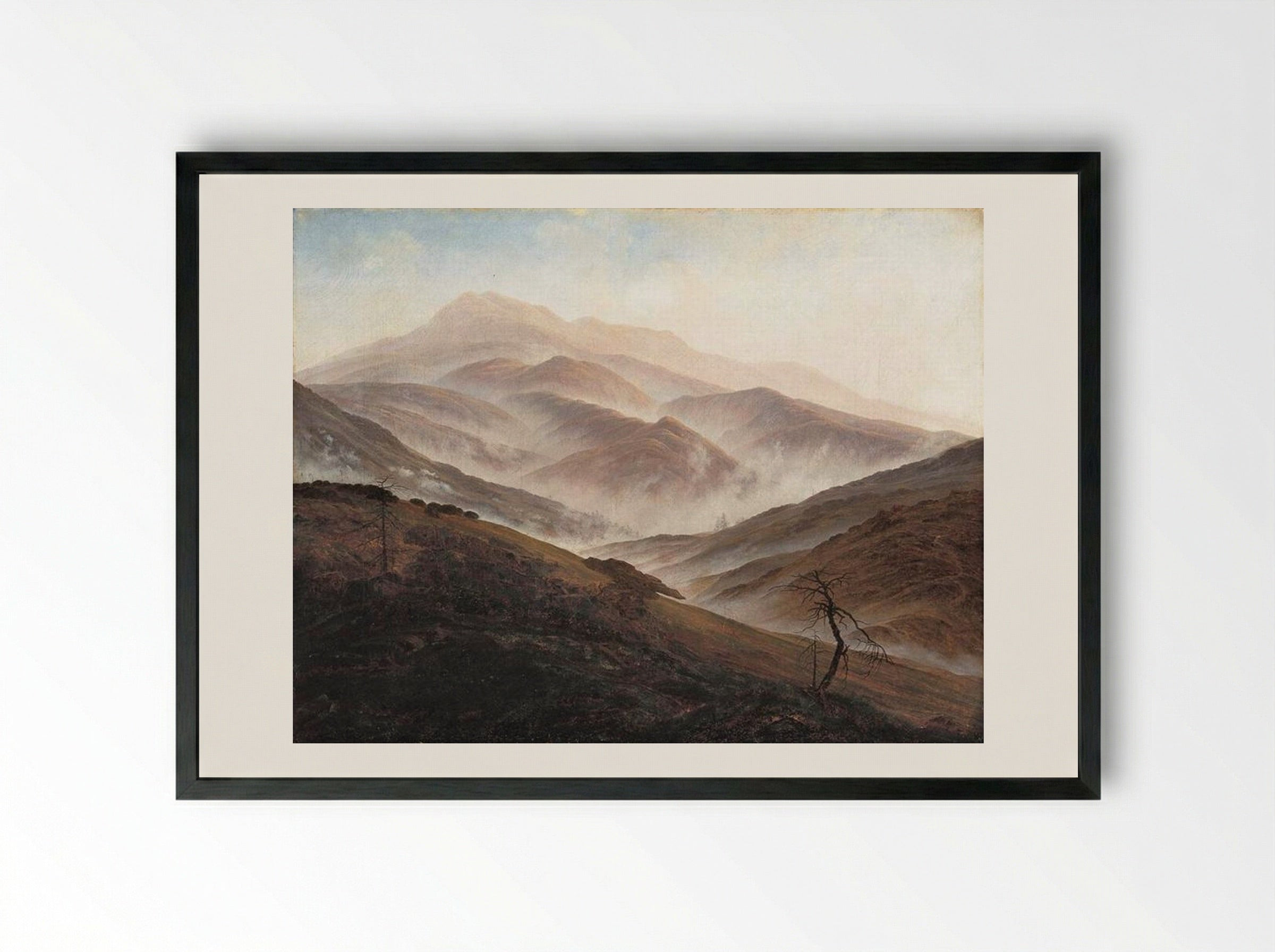 Giant Mountains Landscape with Rising Fog - Caspar David Friedrich - Framed Print Black