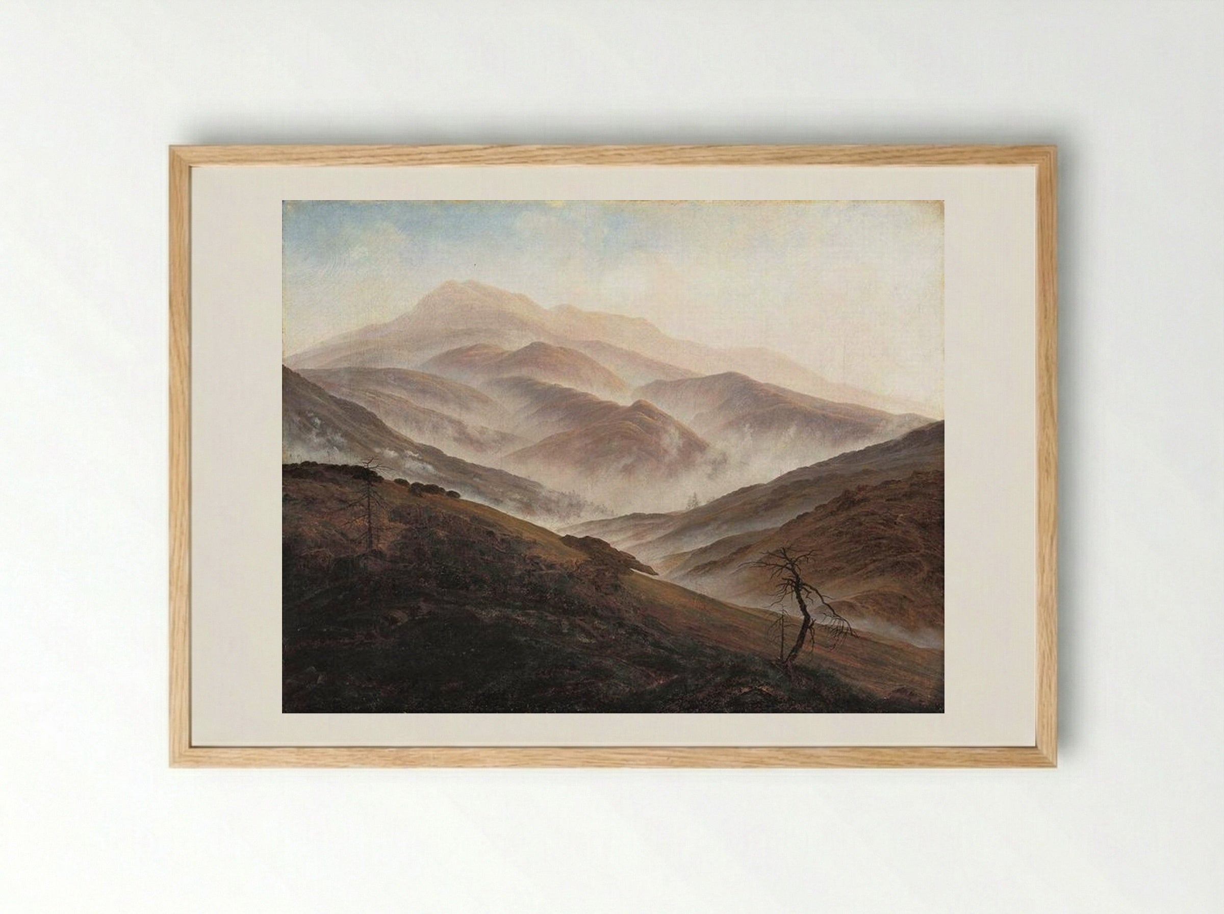 Giant Mountains Landscape with Rising Fog - Caspar David Friedrich - Framed Print Wood